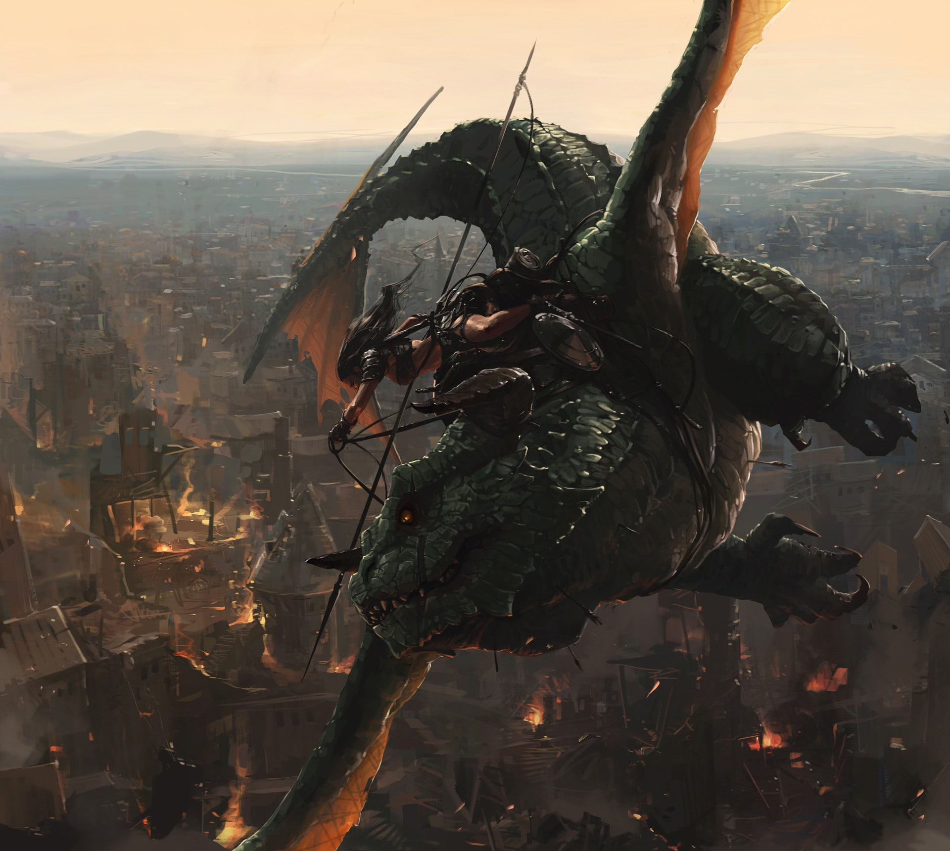 built structure, hanging, cityscape, sky, animal, animal themes, nature, day, high angle view, invertebrate, close-up, no people, fantasy art, city, Wyvern, HD Wallpaper