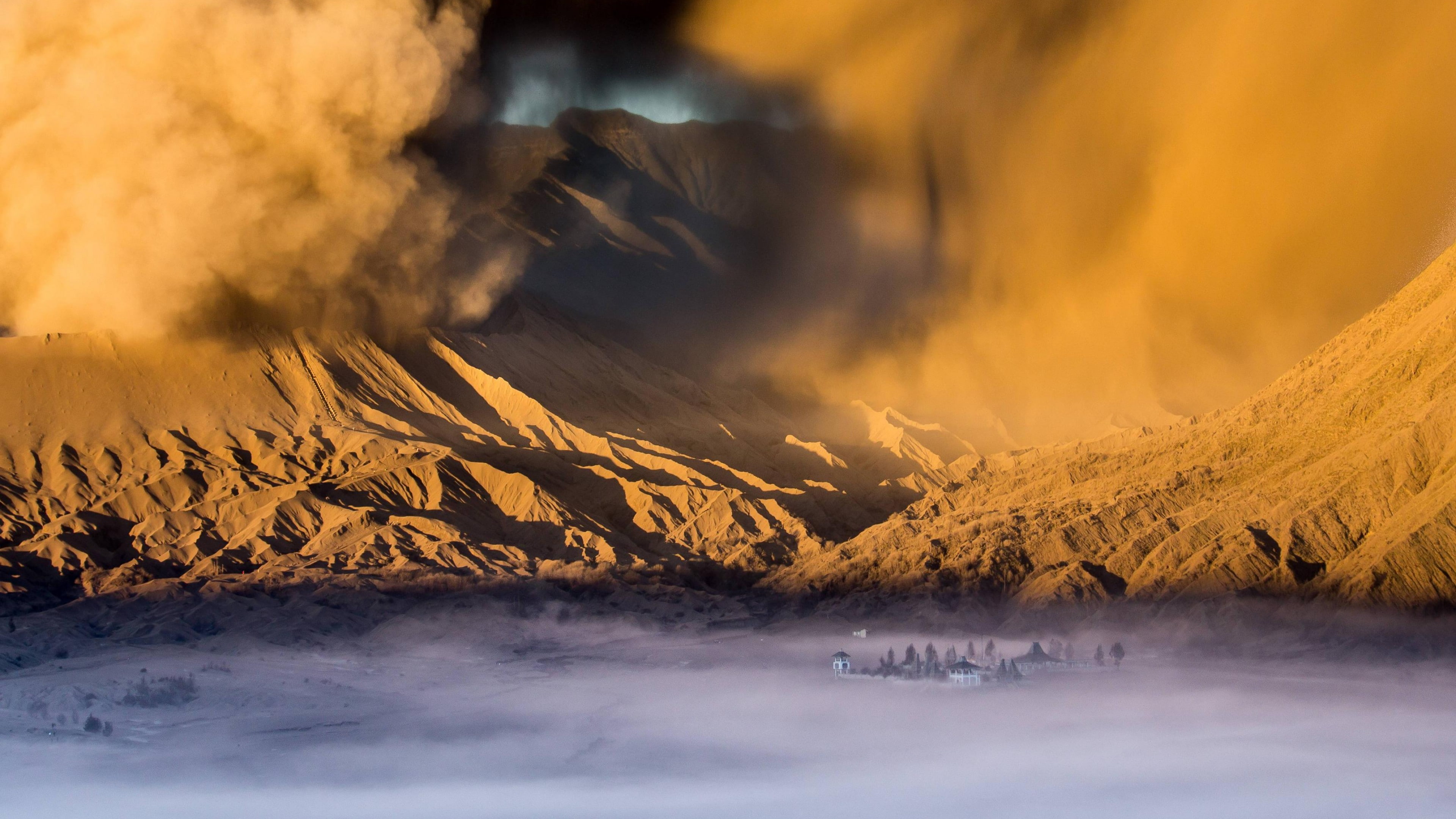 Clouds, Mountains, Sandstorm, storm, surrounded, Desert, sand, City, 4K, Valley, 4k, HD Wallpaper