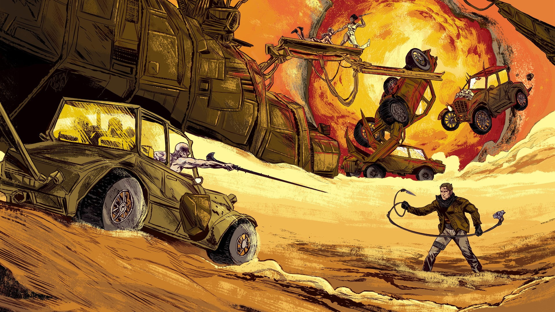 movies, armed forces, human representation, outdoors, comics, military, government, 1080P, car, male likeness, men, creativity, Mad Max: Fury Road, mode of transportation, HD Wallpaper