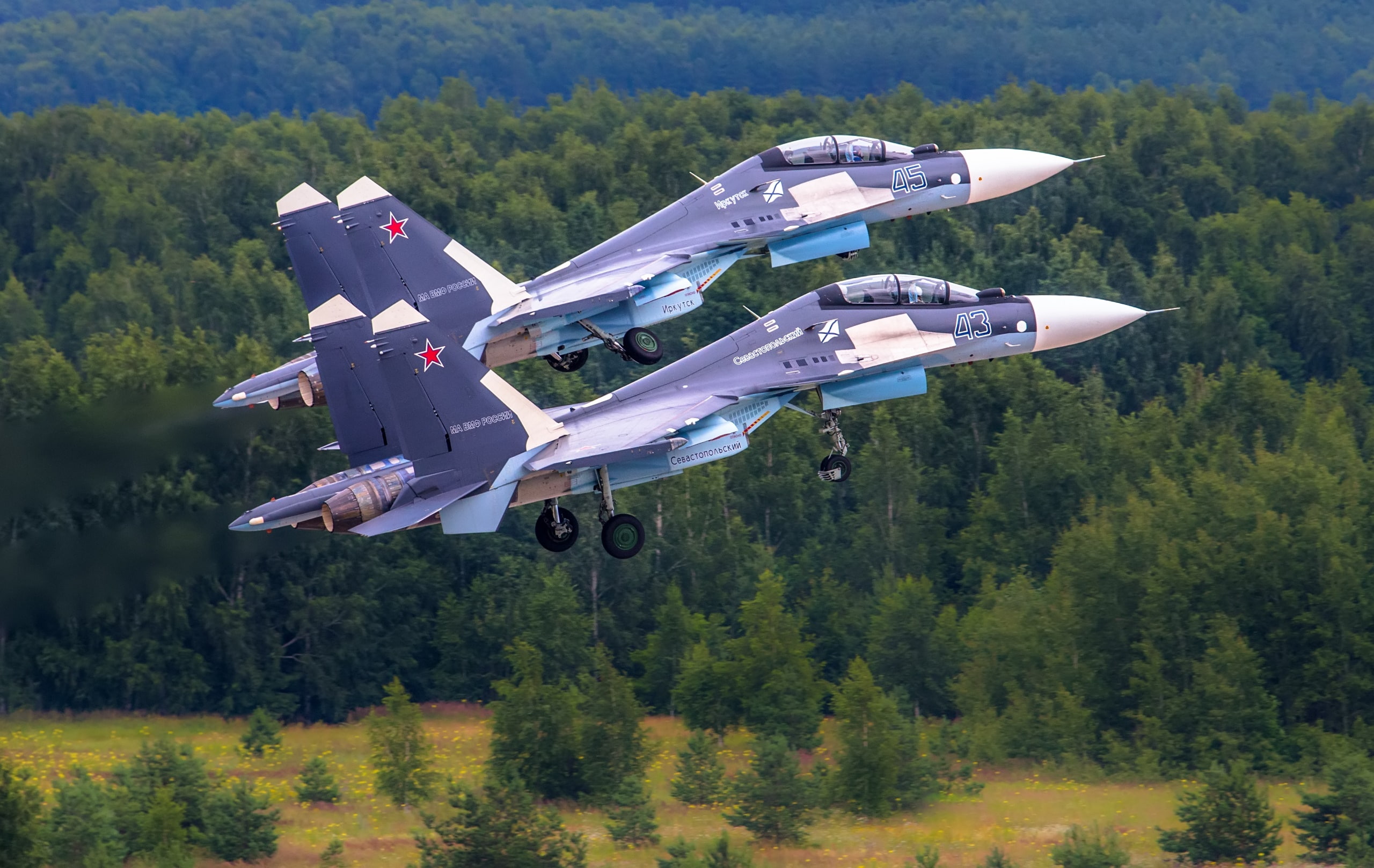 Military Aircraft, vehicle, aircraft, Trees, Purple, 30, 2K, military, Sukhoi Su, HD Wallpaper