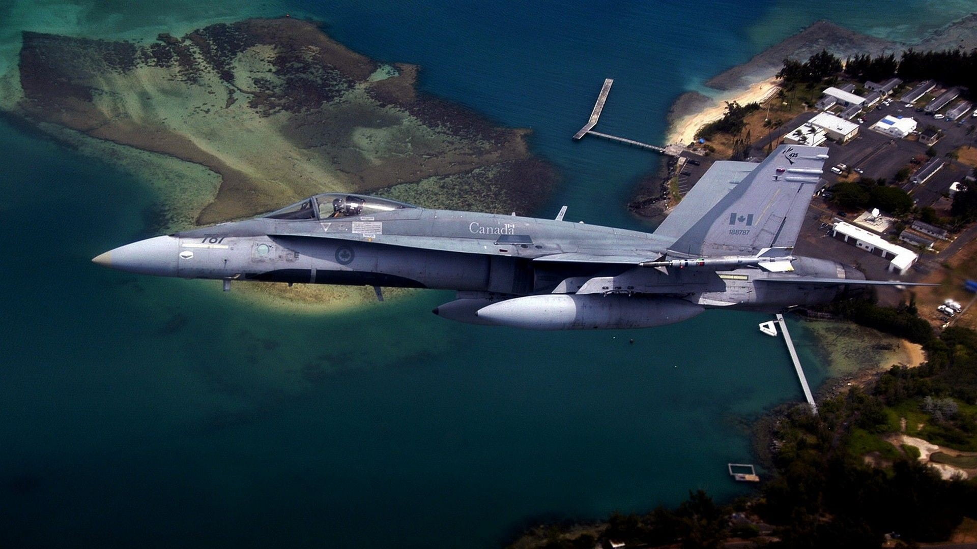 mode of transportation, land, Canada, no people, 1080P, boat, air vehicle, plane, McDonnell Douglas F/A-18 Hornet, high angle view, day, motor, nautical vessel, HD Wallpaper