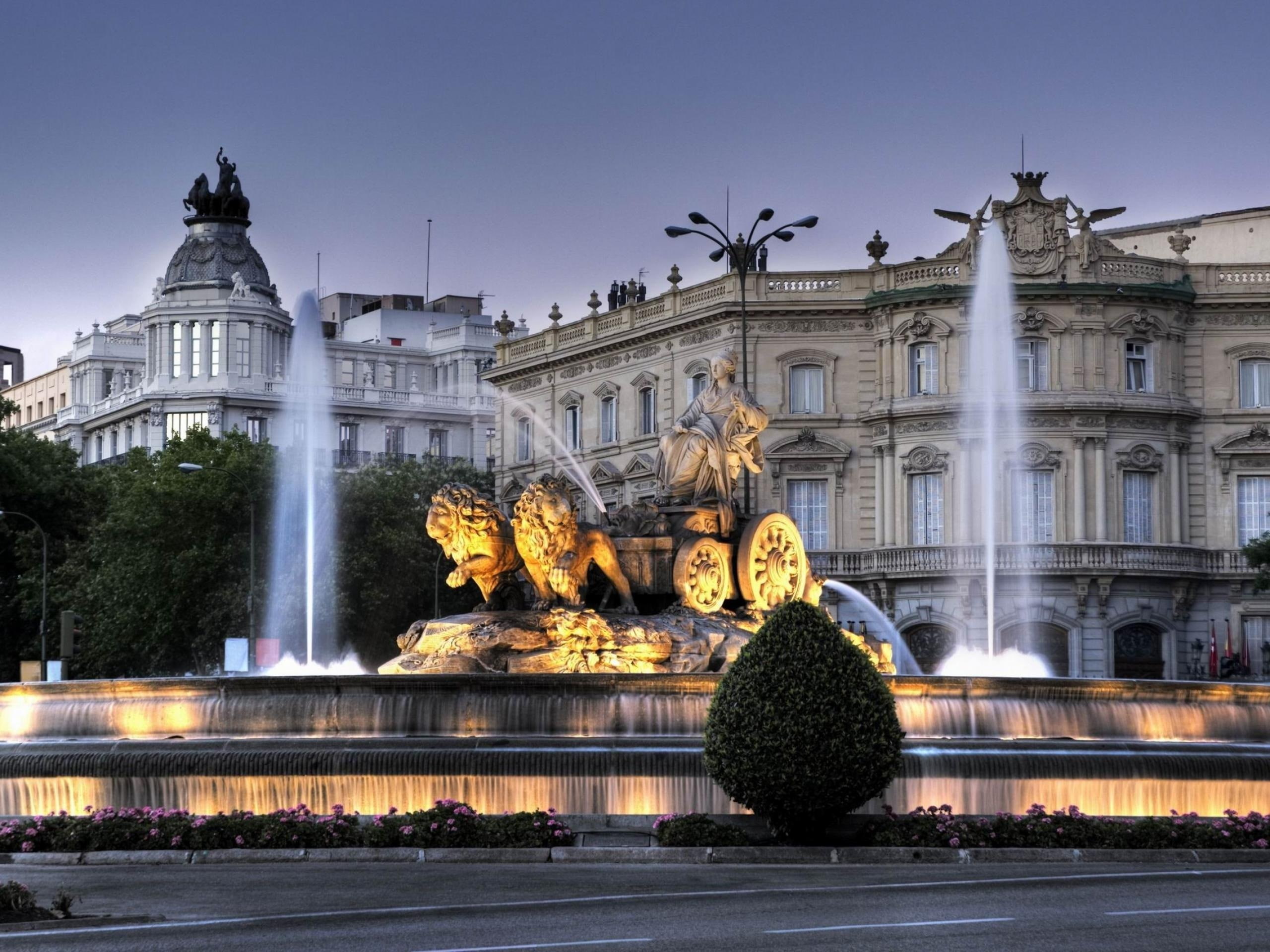 architecture, sculpture, outdoors, nature, travel, sky, Cibeles fountain, building Exterior, city, tourism, building, urban Scene, lions, built Structure, HD Wallpaper