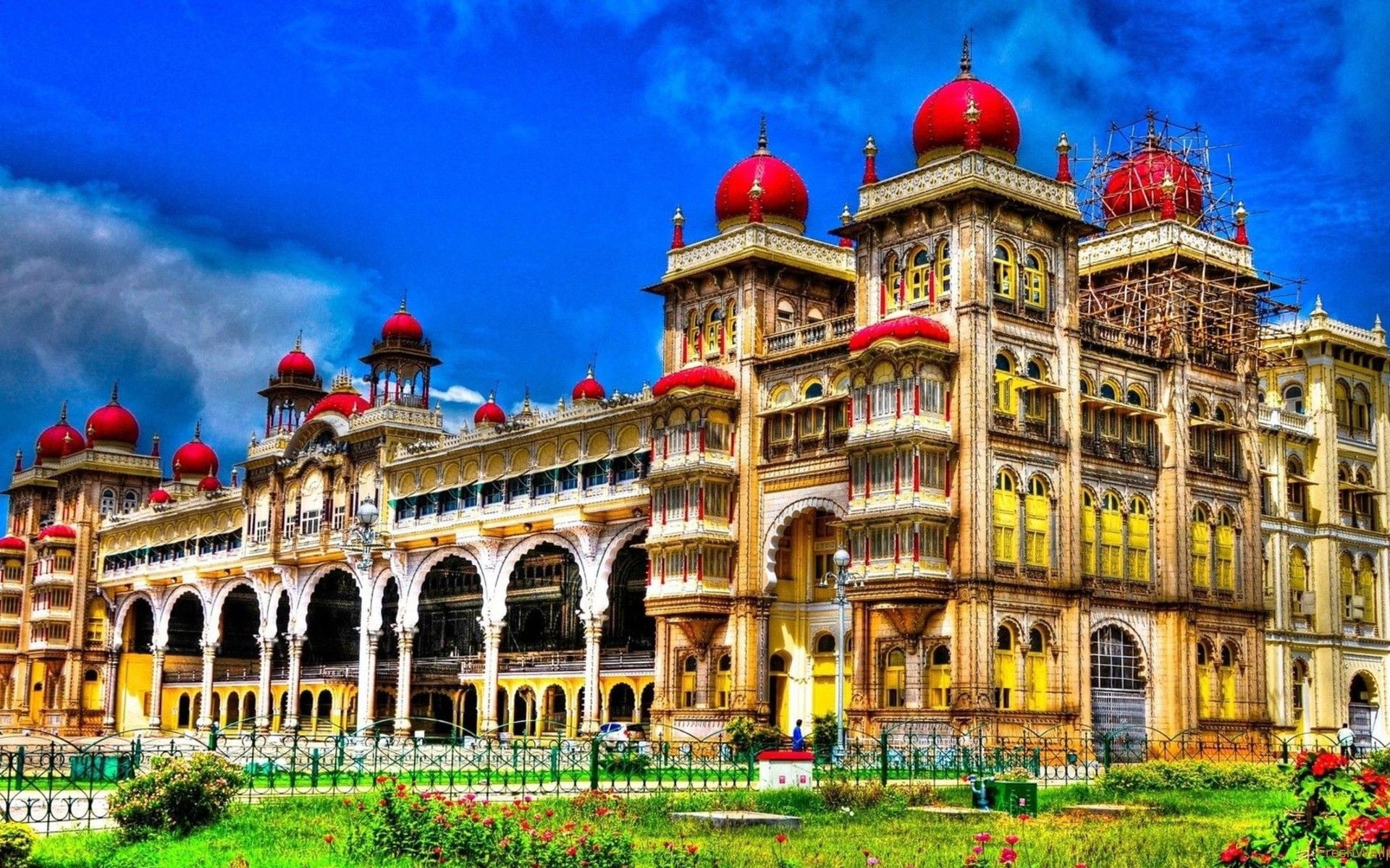 budista, cupula, roja, 1080P, india, palacio, HD Wallpaper