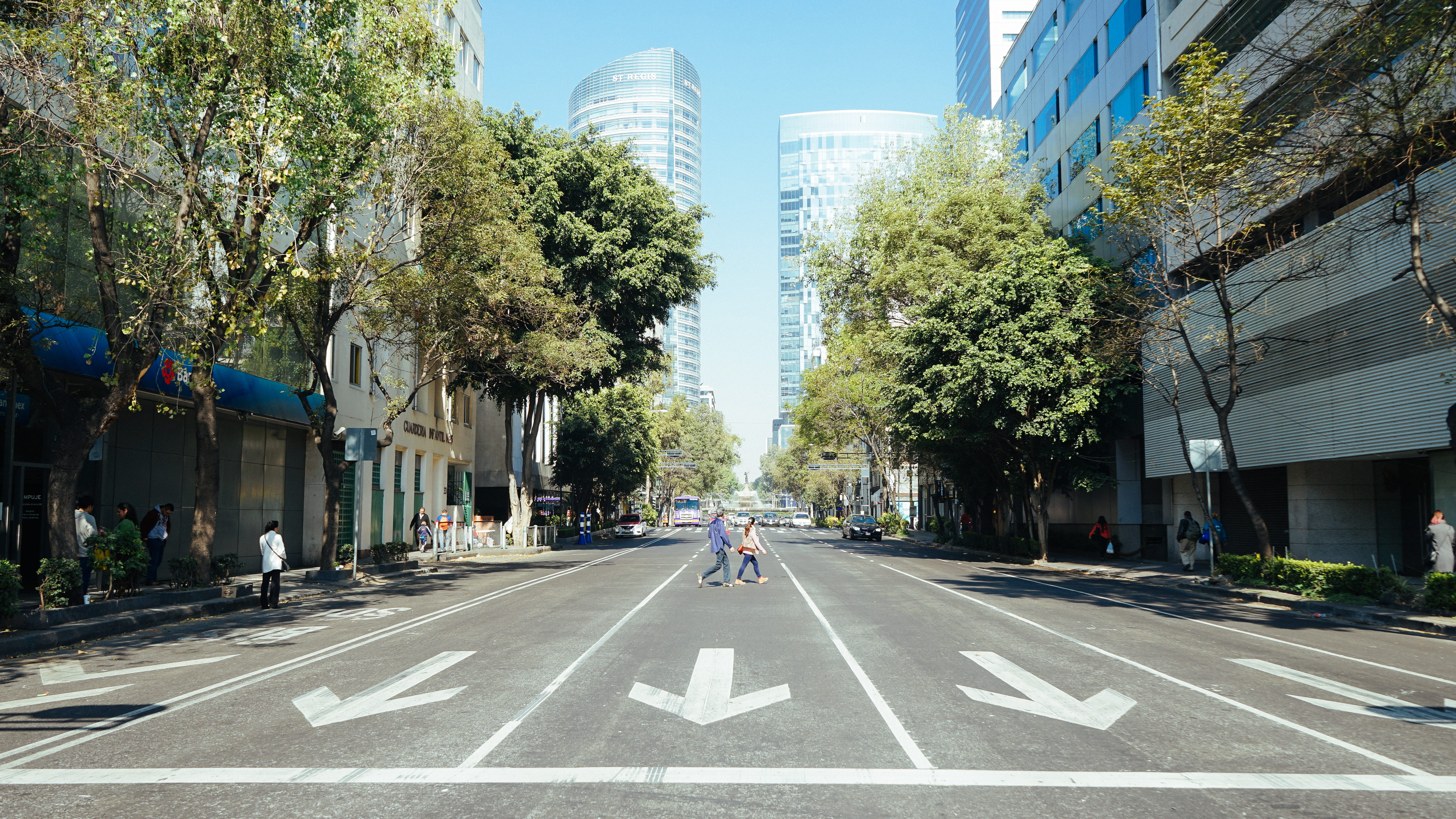 architecture, city street, walking, built structure, outdoors, diminishing perspective, day, transportation, road, road marking, sign, streets, tree lined, HD Wallpaper