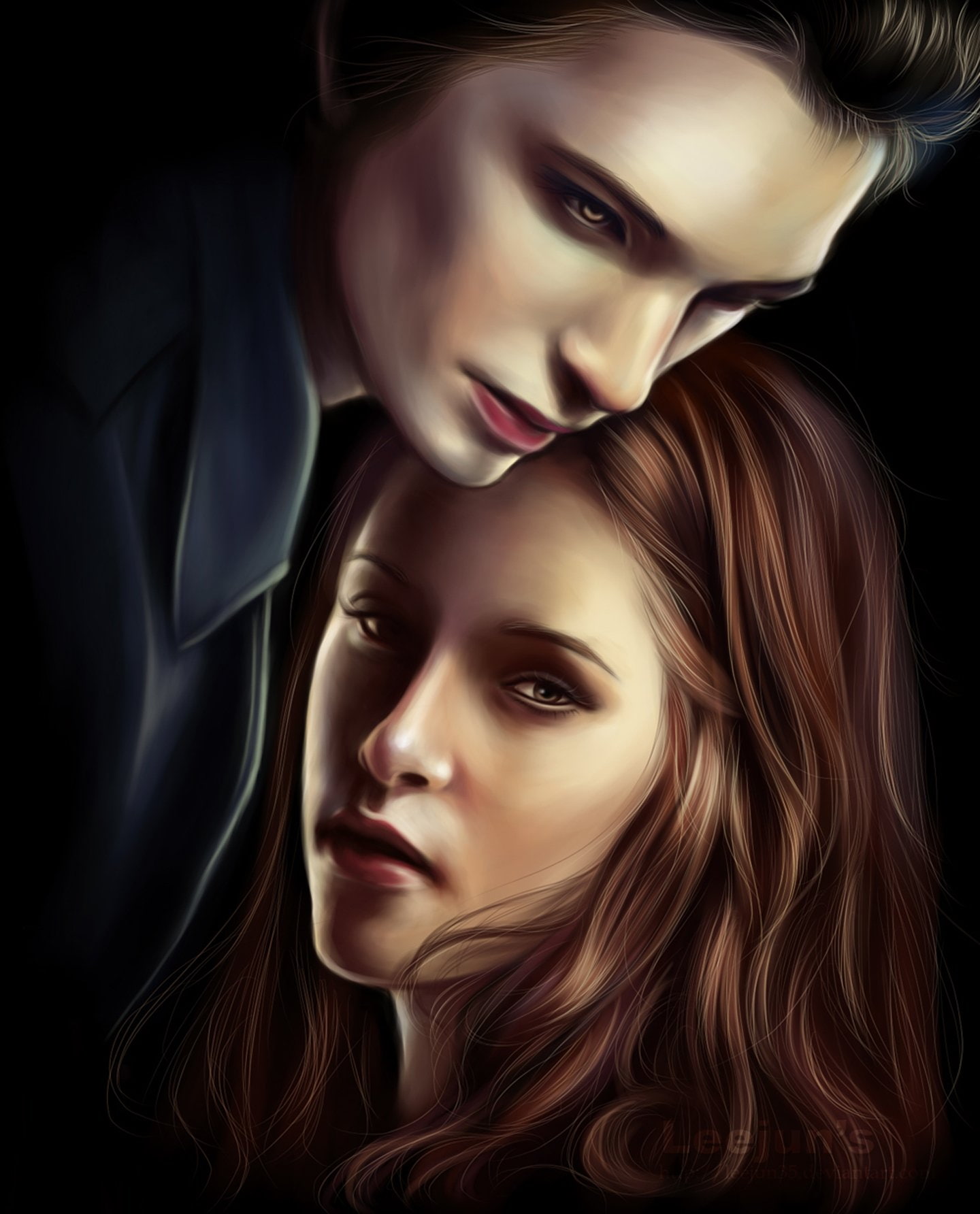 art, twilight, 720P, edward, bella, character, movie, love, forever, series, painting, work, Phone HD Wallpaper