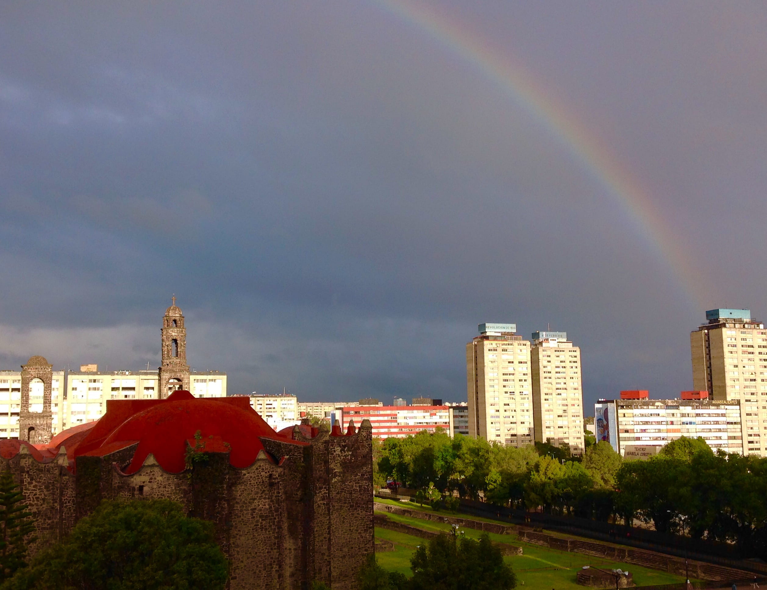 day, city, residential district, architecture, rainbow, méxico, plant, skyscraper, built structure, building exterior, outdoors, no people, cloud - sky, HD Wallpaper