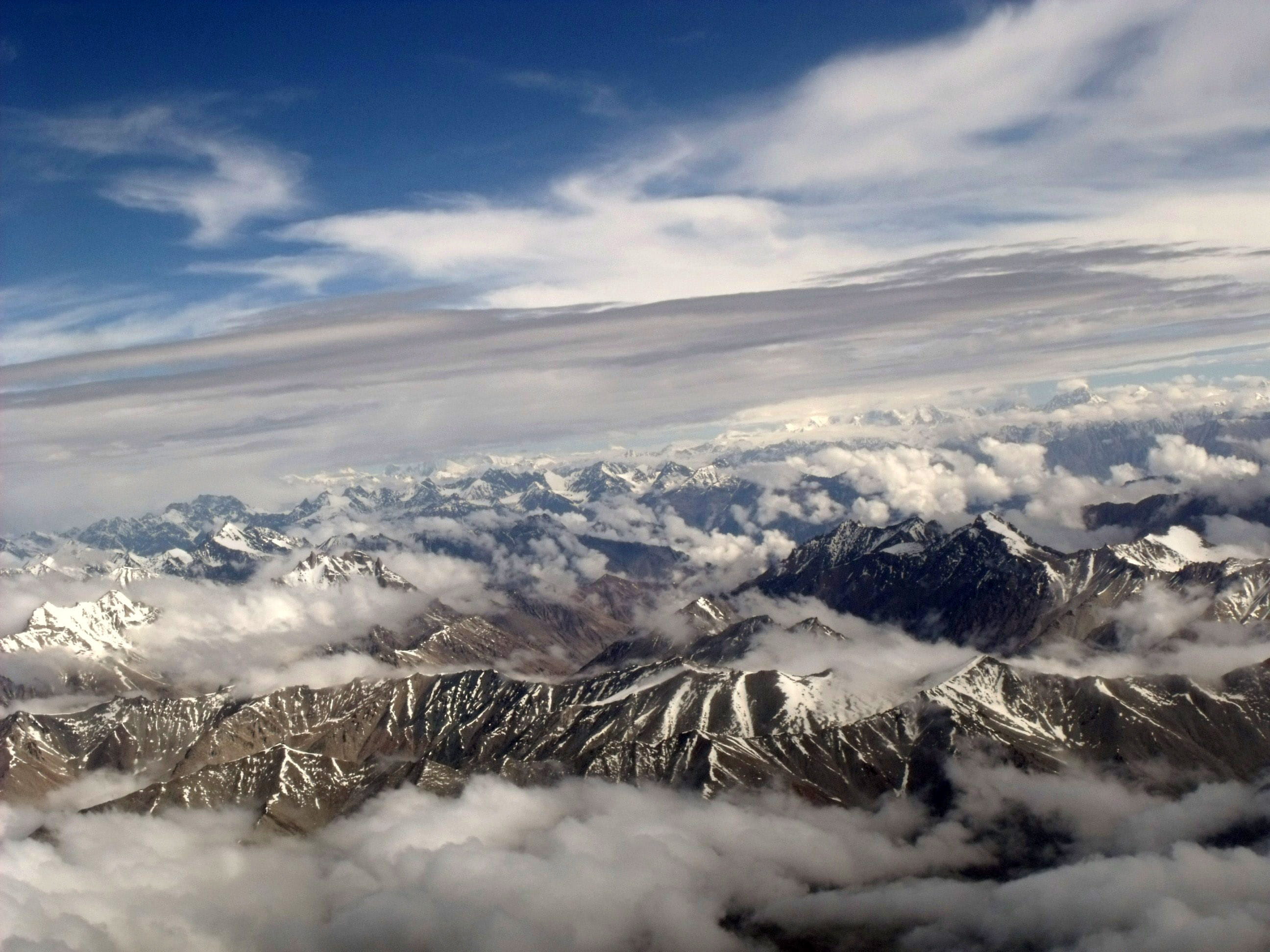 clouds, blue, himalayan, mountain Range, scenics - nature, Himalayan Mountains, tranquil scene, environment, public domain, tranquility, landscape, outdoors, HD Wallpaper