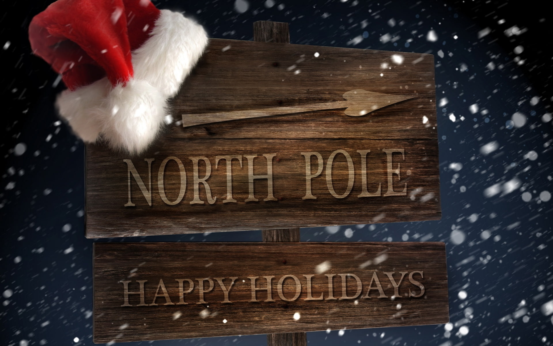 santa hat, north, snow, 1080P, holiday, pole, HD Wallpaper