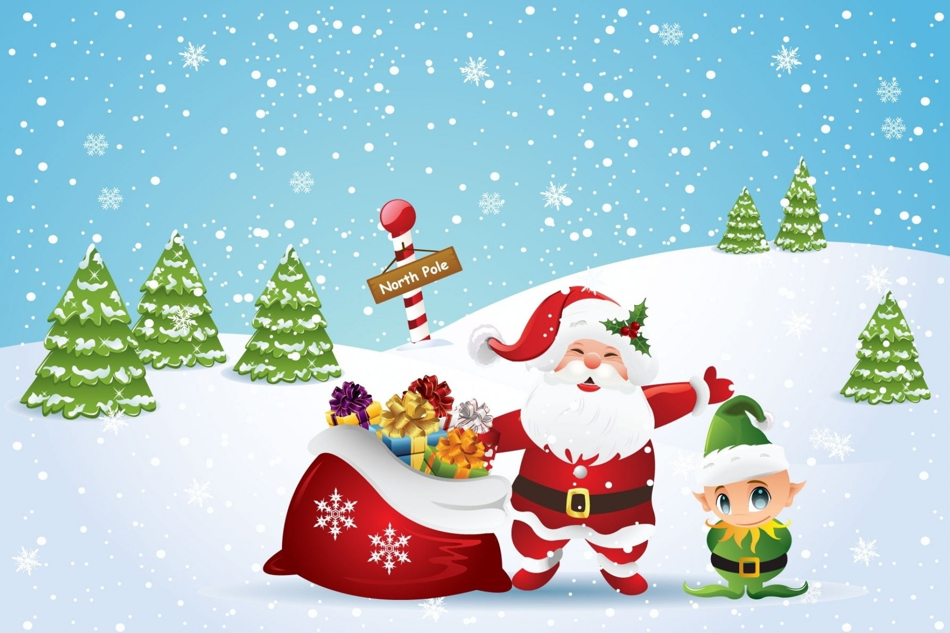Snowfall, Elf, 1080P, Tree, Snow, Holiday, Gift, Christmas, Santa Claus, North Pole, HD Wallpaper