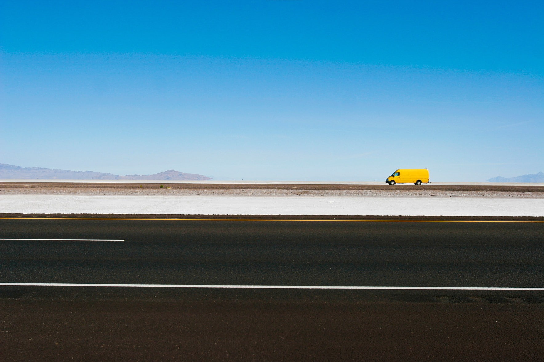 road marking, hills, scenics - nature, sand, lines, salt flat, no people, yellow, on the move, car, land, sky, climate, outdoors, arid climate, clear sky, HD Wallpaper