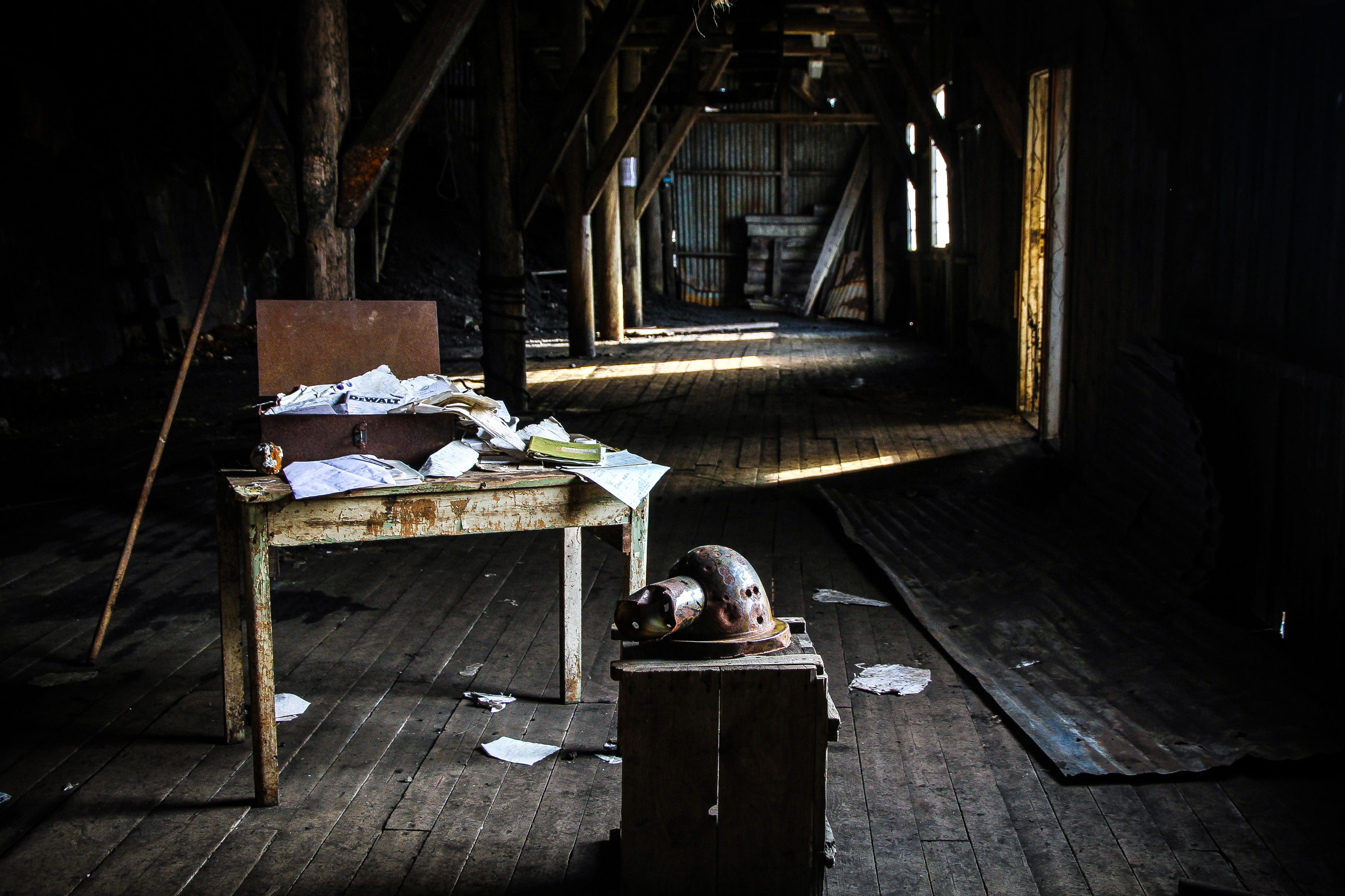 day, paper, coal mine, 4K, messy, indoors, north pole, black, trash, architecture, rubbish, light, furniture, building, items, house, old, derelict, factory, HD Wallpaper