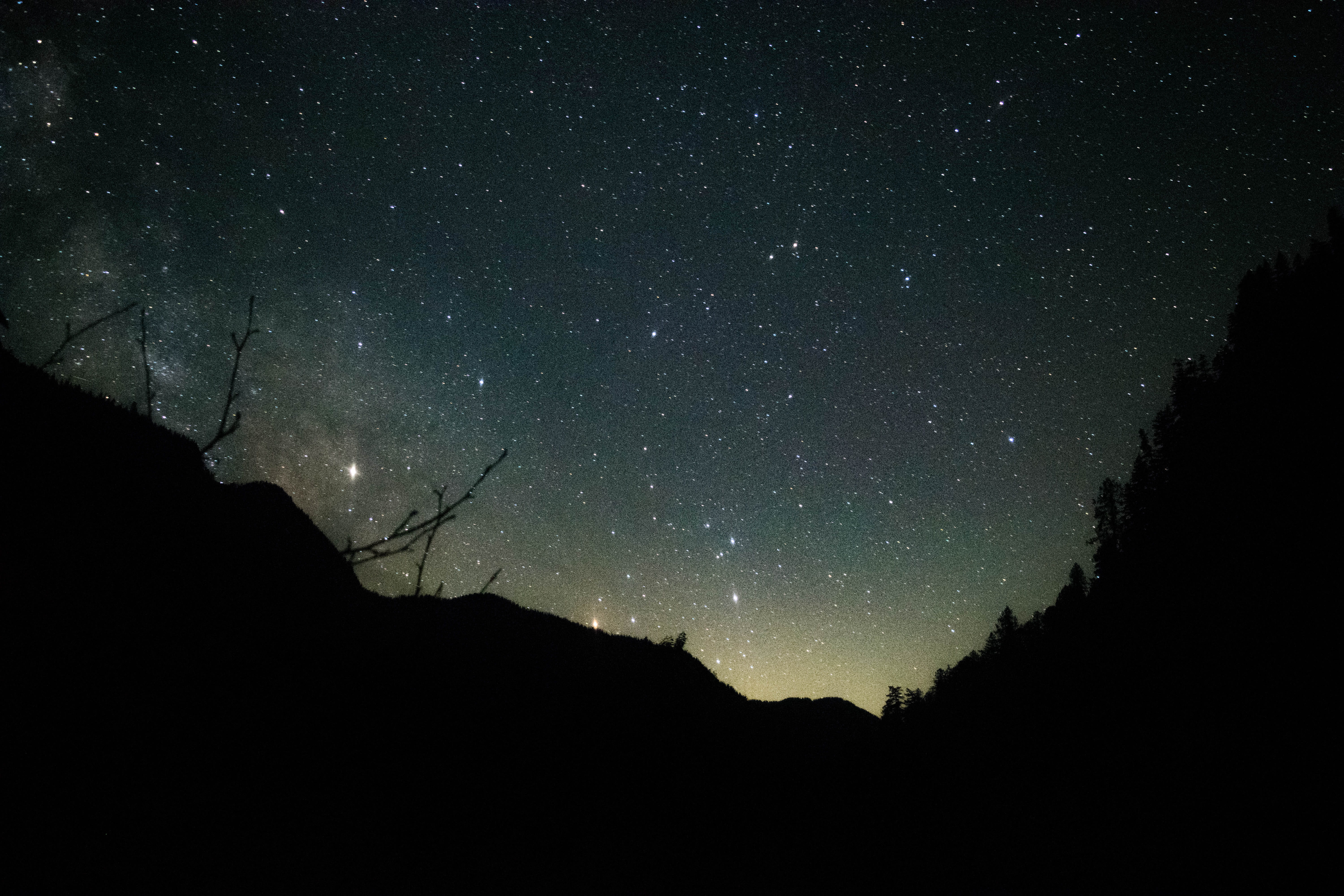 infinity, space, night photography, galaxy, space and astronomy, blue, astrophotography at night, trees at night, outdoors, mountain, silhouette, night sky, HD Wallpaper