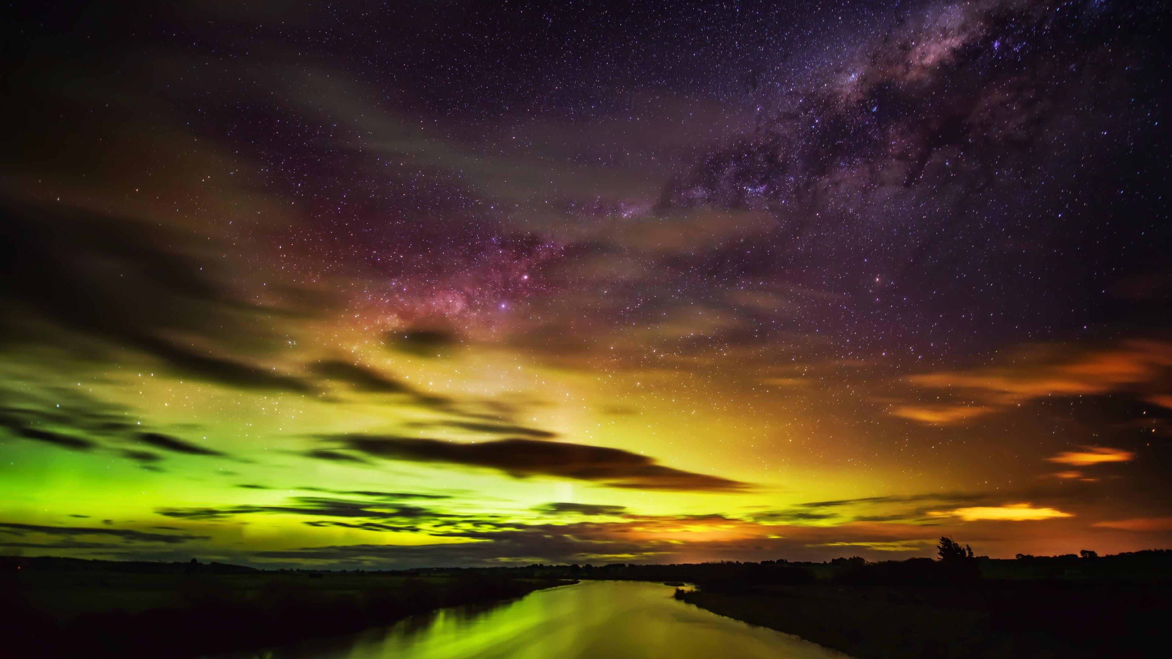 aurora australis, nature, beauty in nature, galaxy, stars, star field, night, dramatic sky, astronomy, phenomenon, star, outdoors, horizon, scenics - nature, HD Wallpaper