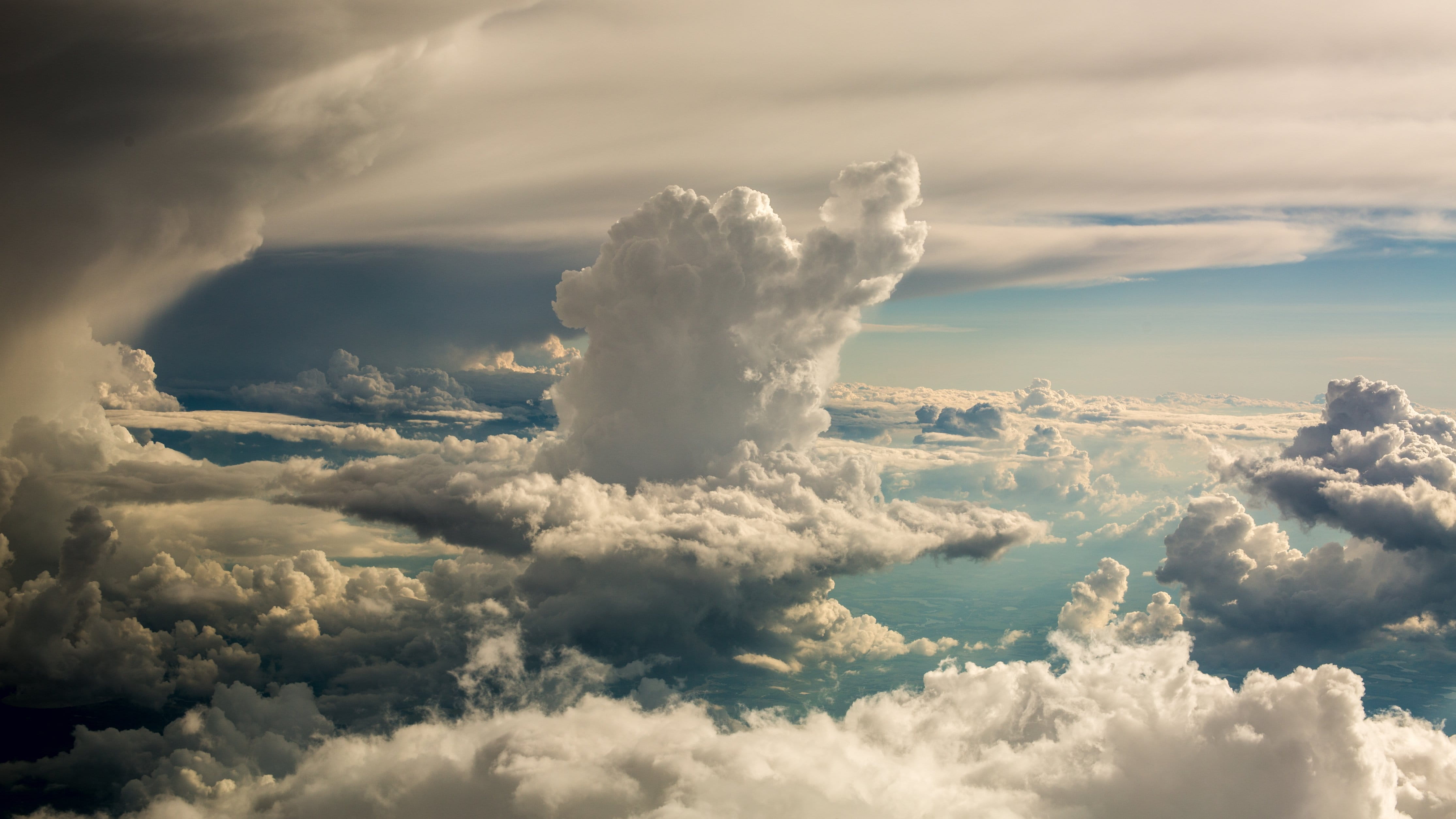 cloud - sky, atmosphere, Backgrounds, overcast, Cloud, aerial view, Seasons, cumulonimbus, thunderstorm, no people, outdoors, nature, wind, cloudscape, HD Wallpaper