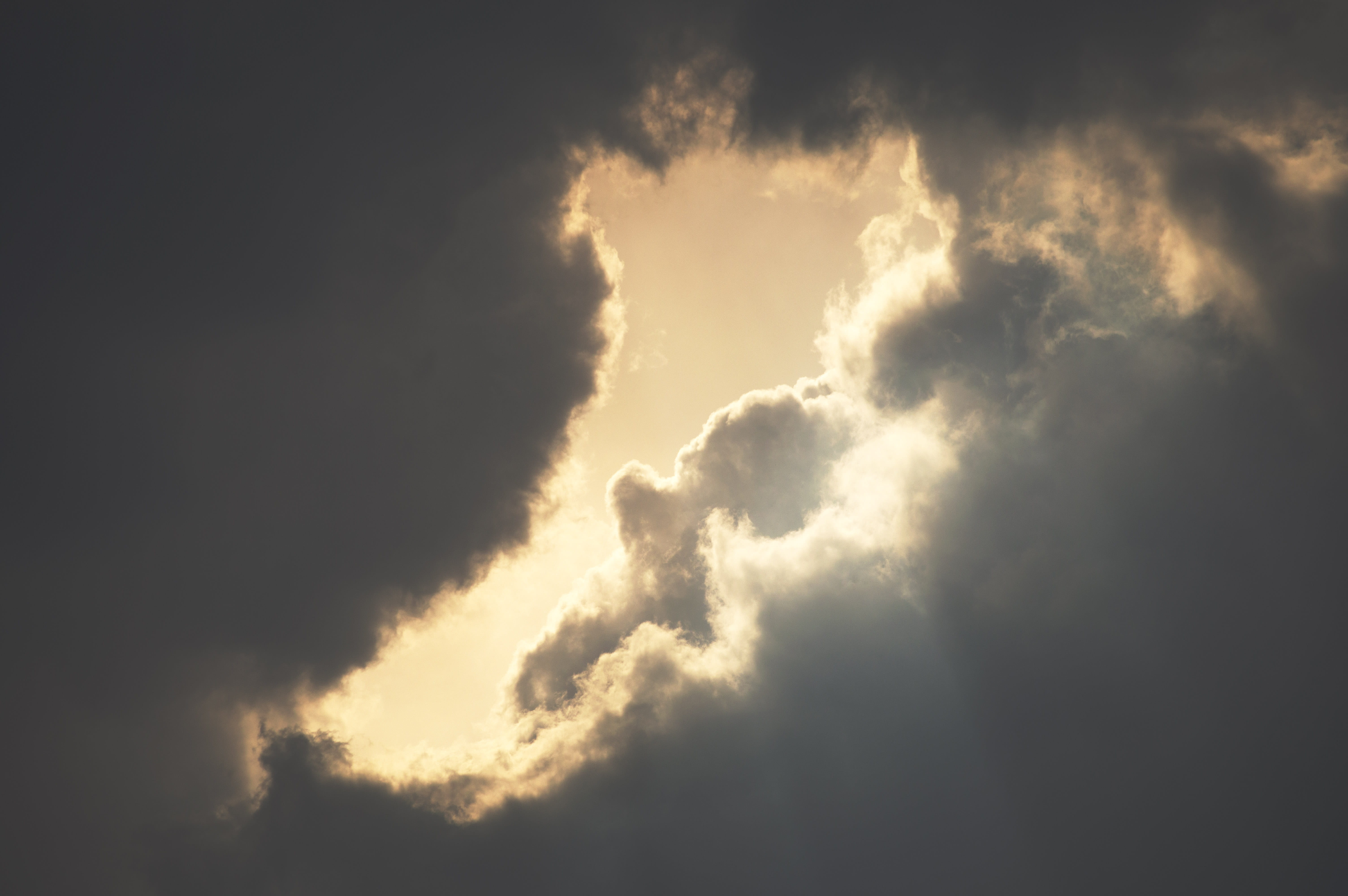 storm, low angle view, sunshine, scenics - nature, light, god, heaven, darkness, fluffy, meteorology, nature, hole, sunset, dramatic sky, grey, beauty in nature, HD Wallpaper