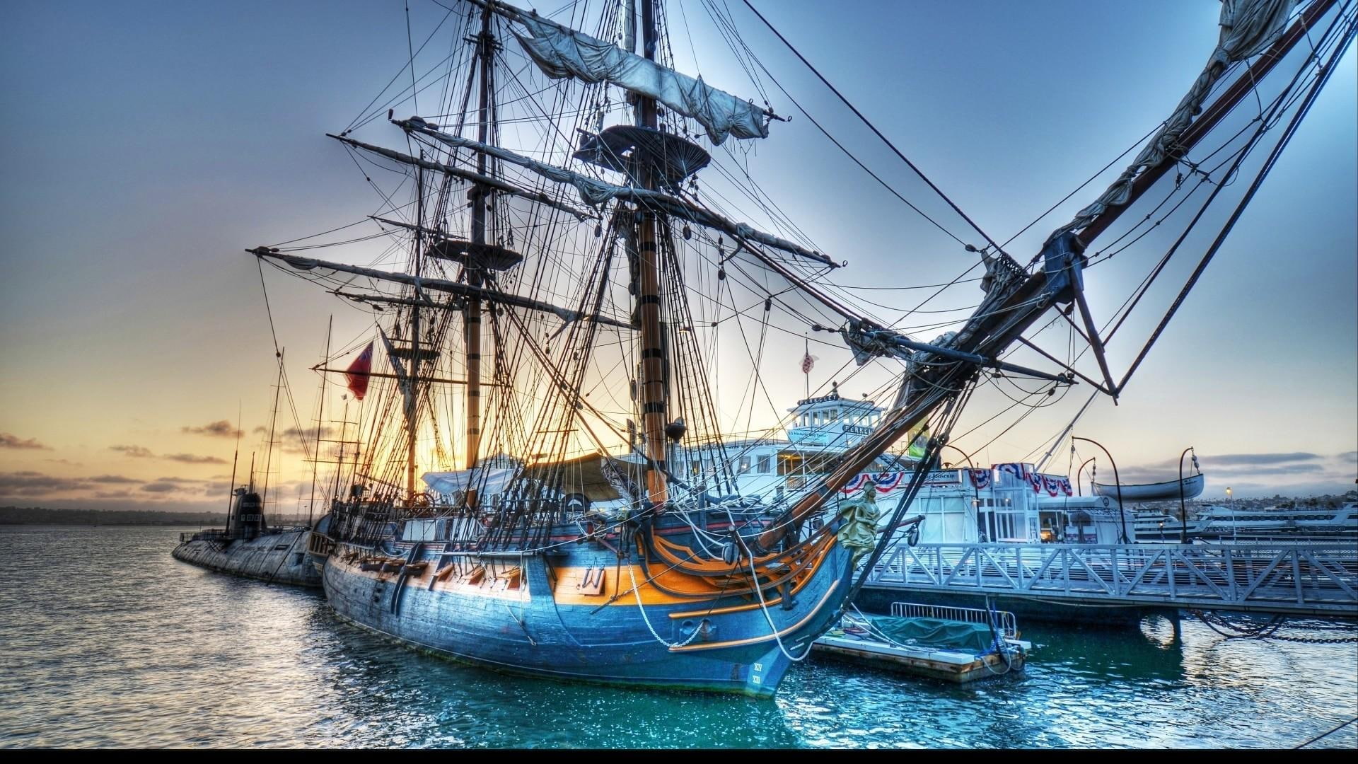 san diego, 3d and abstract, 1080P, sailing ship, harbor, san, diego, HD Wallpaper