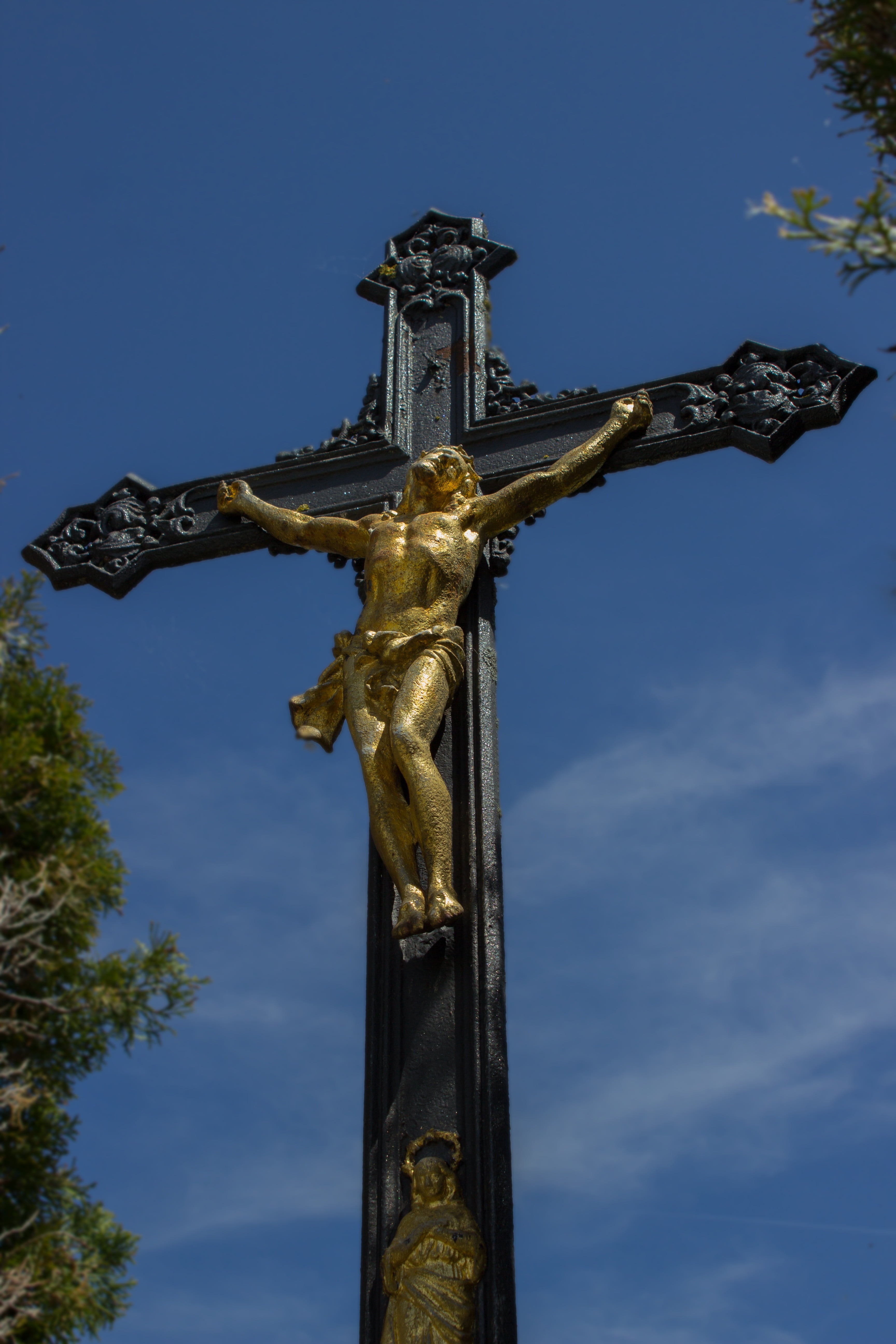 place of worship, good friday, spirituality, belief, representation, human representation, jesus, sculpture, blue, male likeness, no people, nature, sky, Phone HD Wallpaper