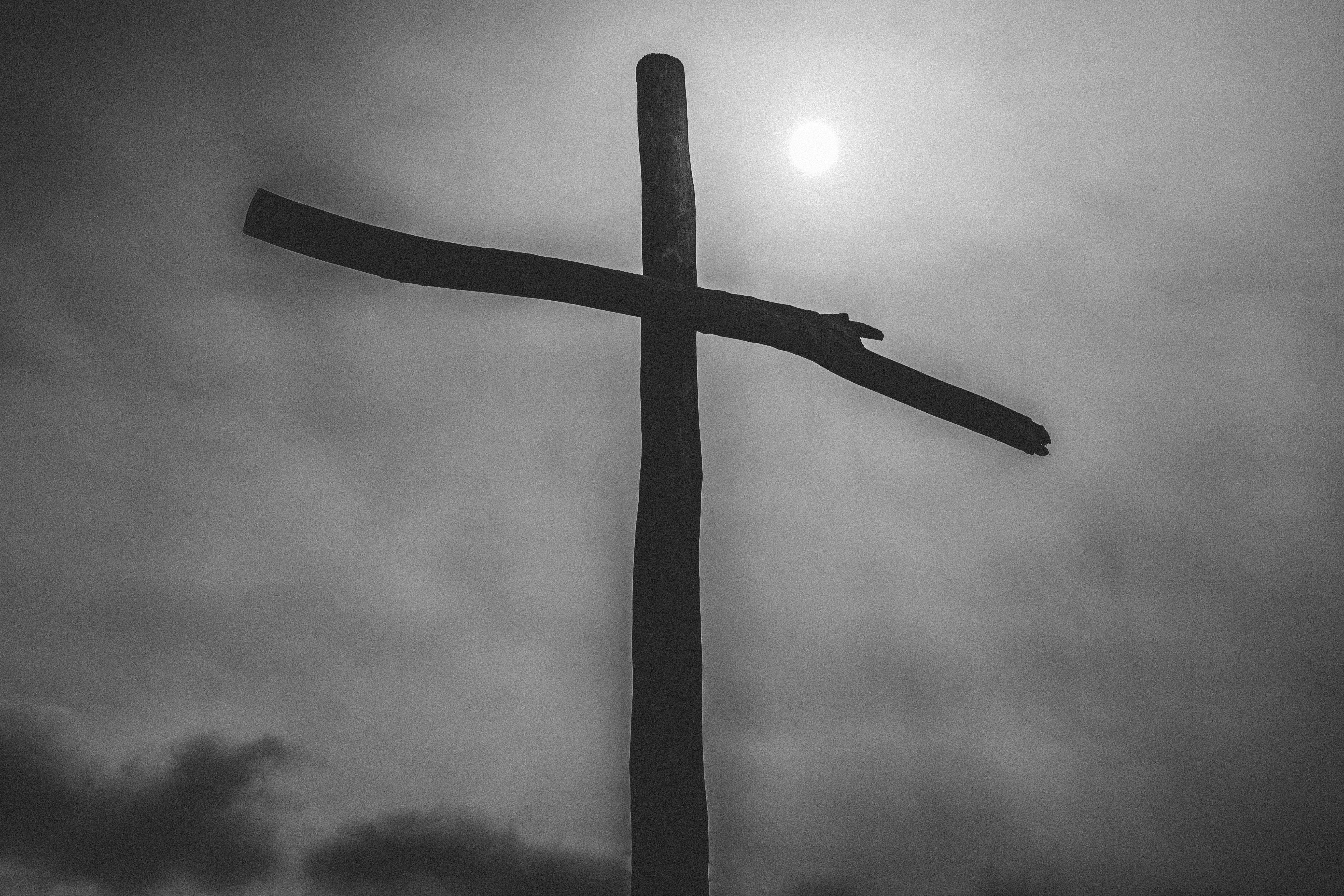 sky, clouds, nature, wood - material, day, symbol, religion, outdoors, overcast, low angle view, good friday, easter, belief, cross shape, cross, lighting equipment, HD Wallpaper