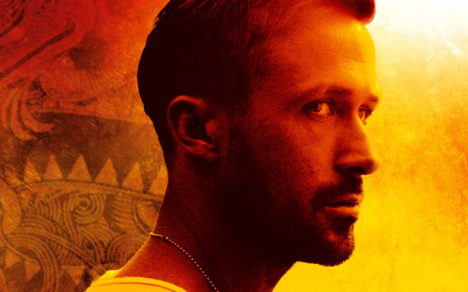 human face, looking, headshot, looking away, portrait, one person, actor, lifestyles, orange color, profile view, Only God Forgives, movies, beard, side view, HD Wallpaper