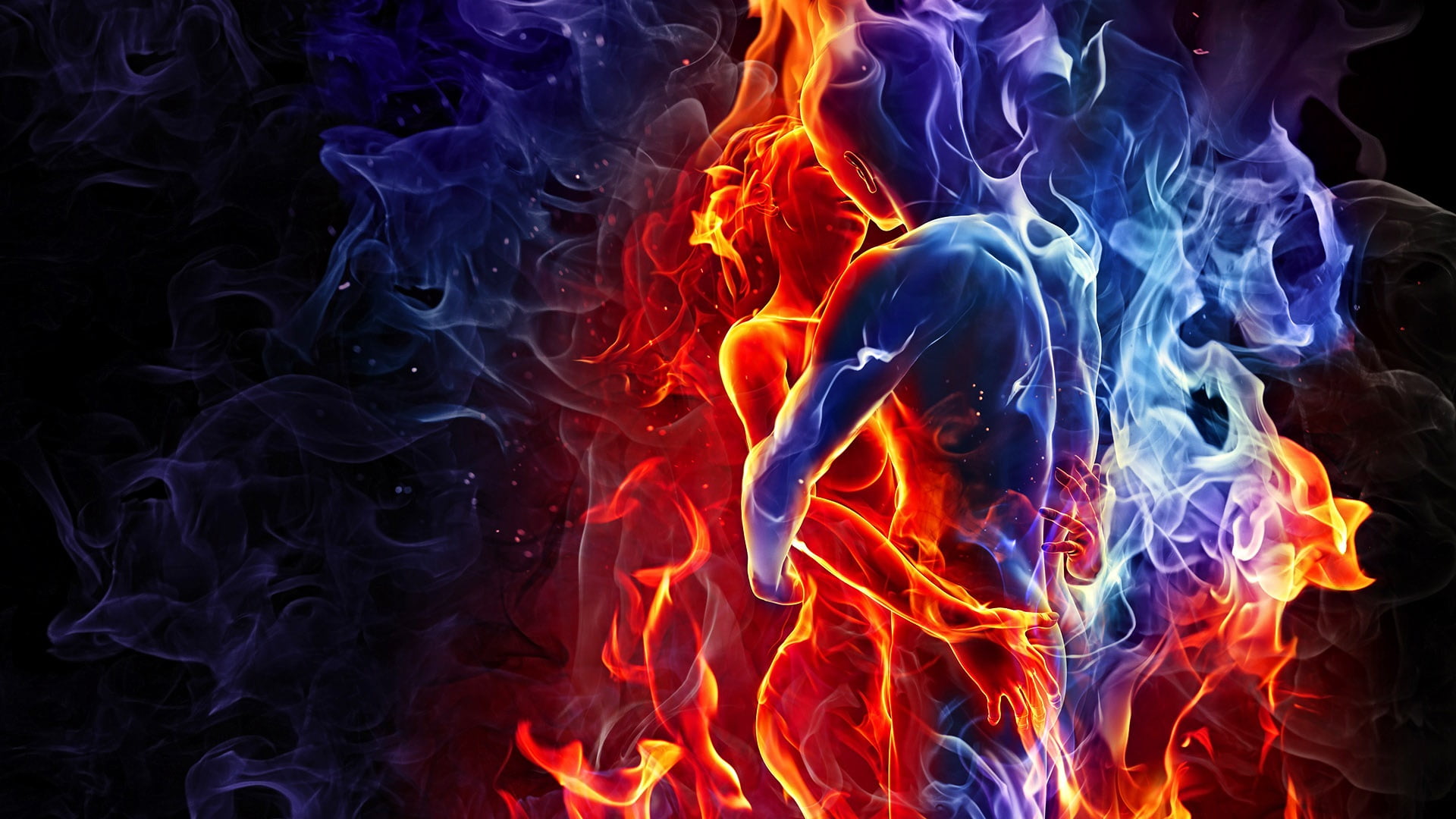 indoors, opposites attract, nature, pattern, complexity, flame, passion, heat - temperature, motion, fantasy art, studio shot, multi colored, abstract, HD Wallpaper