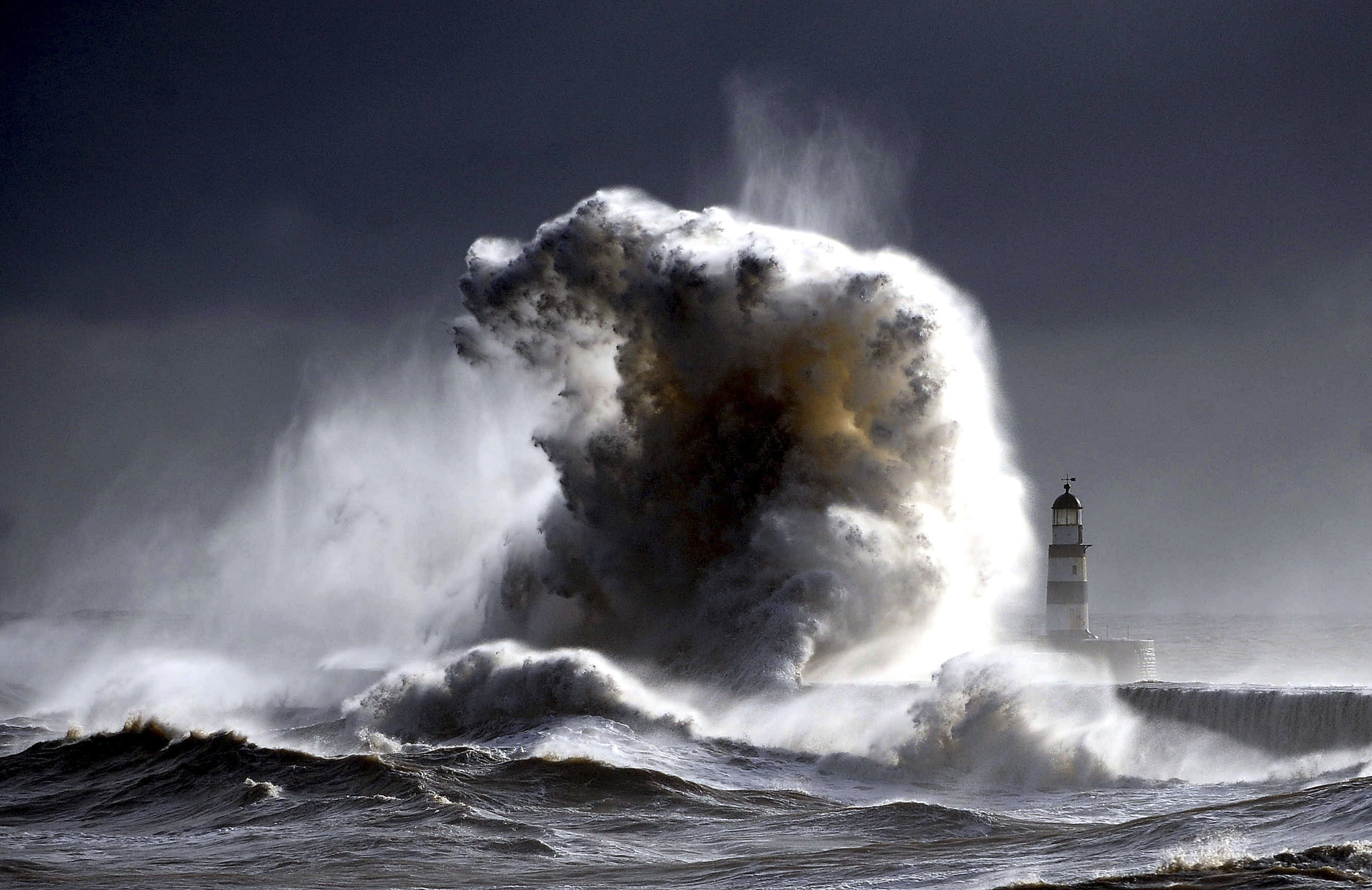 beauty in nature, storm, sky, sea, power in nature, nature, splashing, hitting, no people, waterfront, cloud - sky, outdoors, digital, day, lighthouse, HD Wallpaper