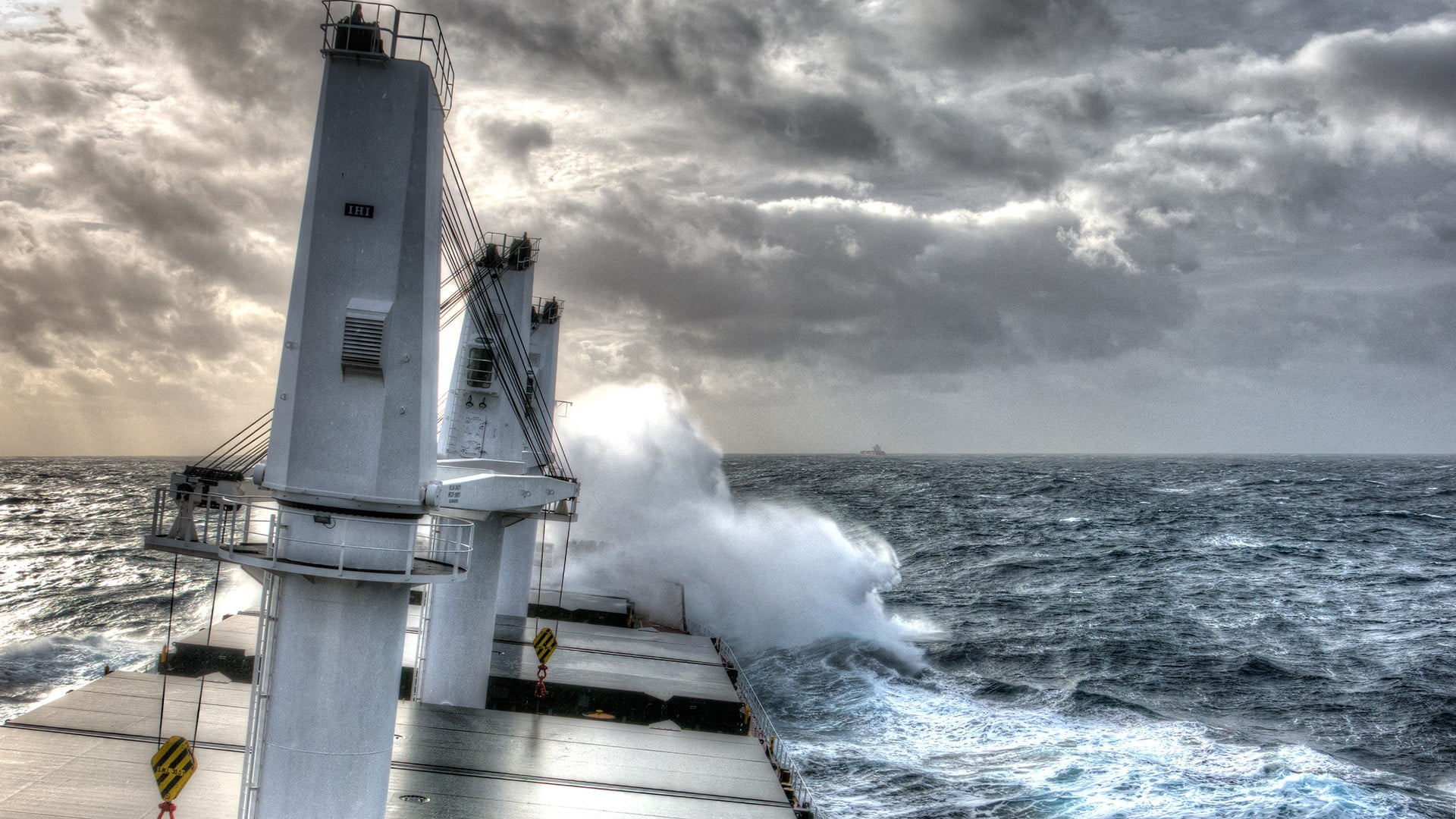 scenics - nature, power, hitting, HDR, horizon, breaking, storm, brown, power in nature, motion, nature, horizon over water, built structure, ship, architecture, HD Wallpaper