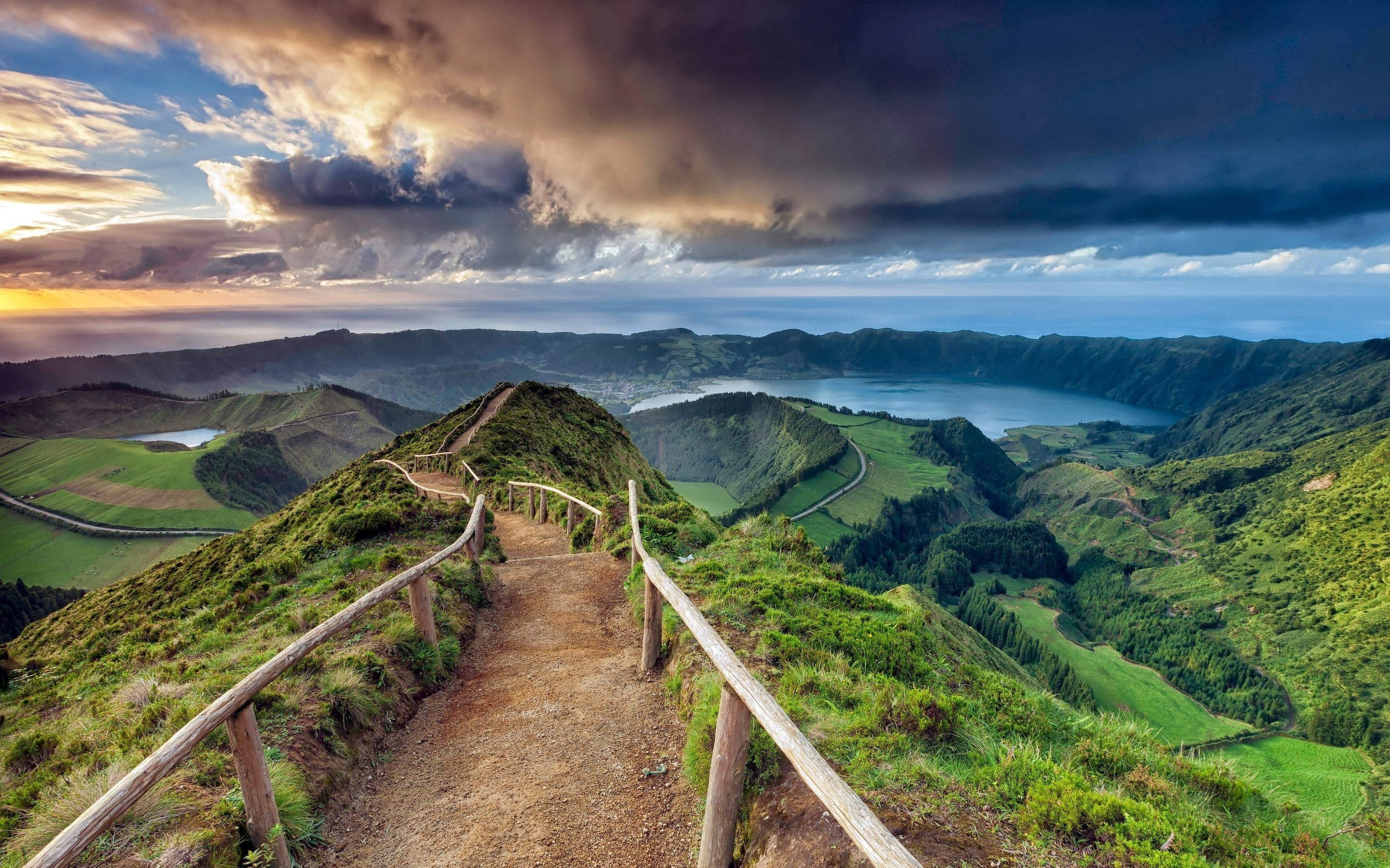 Azores, sea, path, water, lake, landscape, 2K, photography, nature, HD Wallpaper