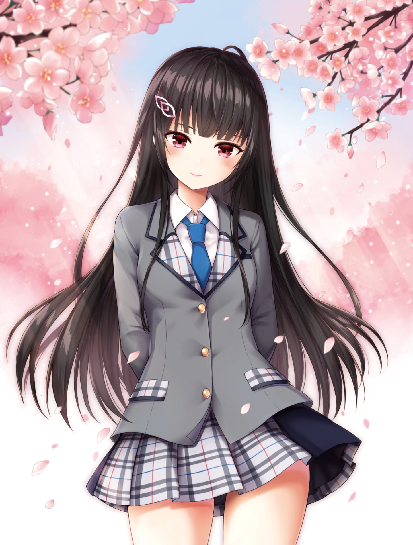 anime girls, schoolgirl, school uniform, anime, original characters, 720P, Phone HD Wallpaper