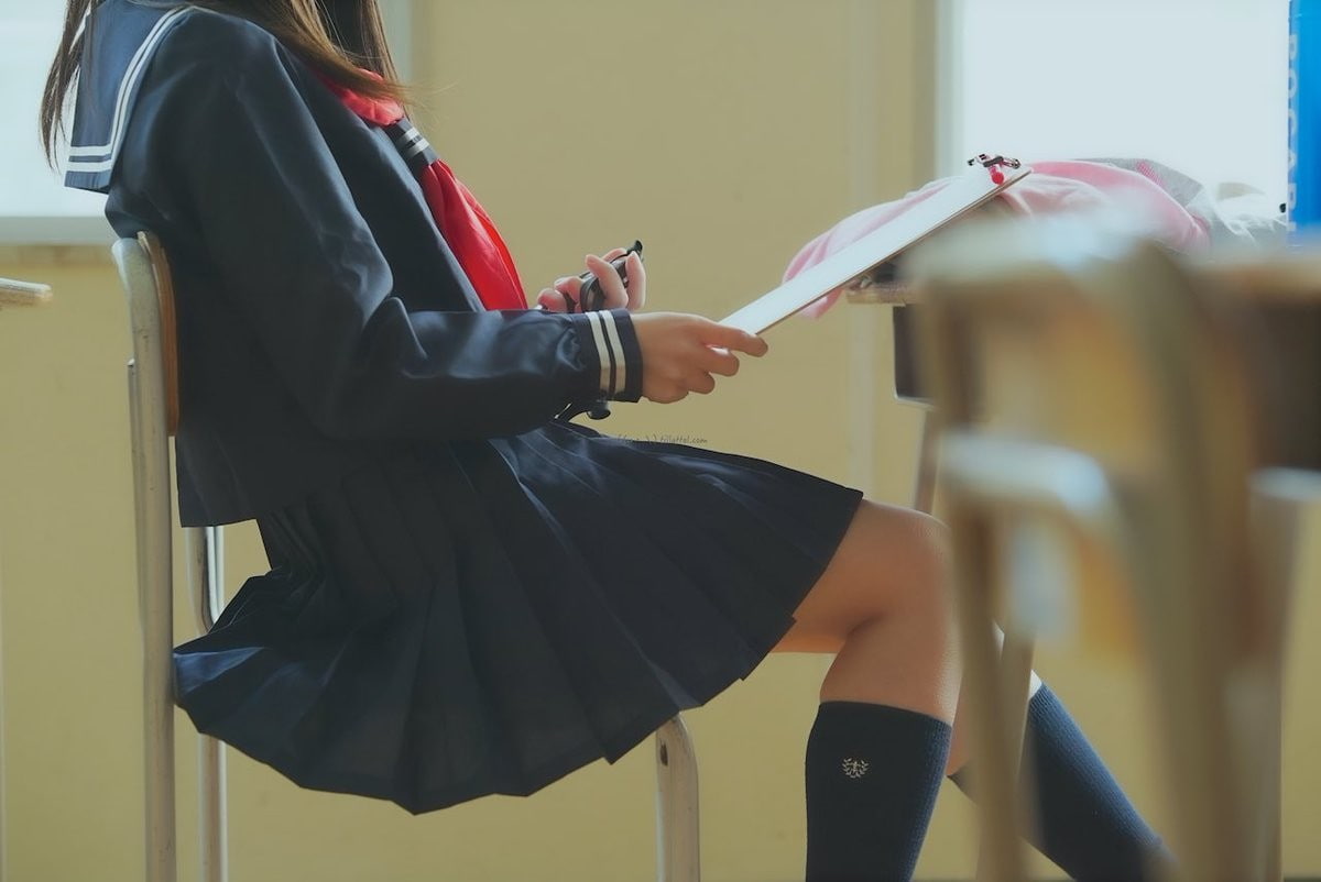 uniform, hairstyle, three quarter length, side view, 480P, education, standing, indoors, casual clothing, schoolgirl uniform, classroom, day, leisure activity, HD Wallpaper