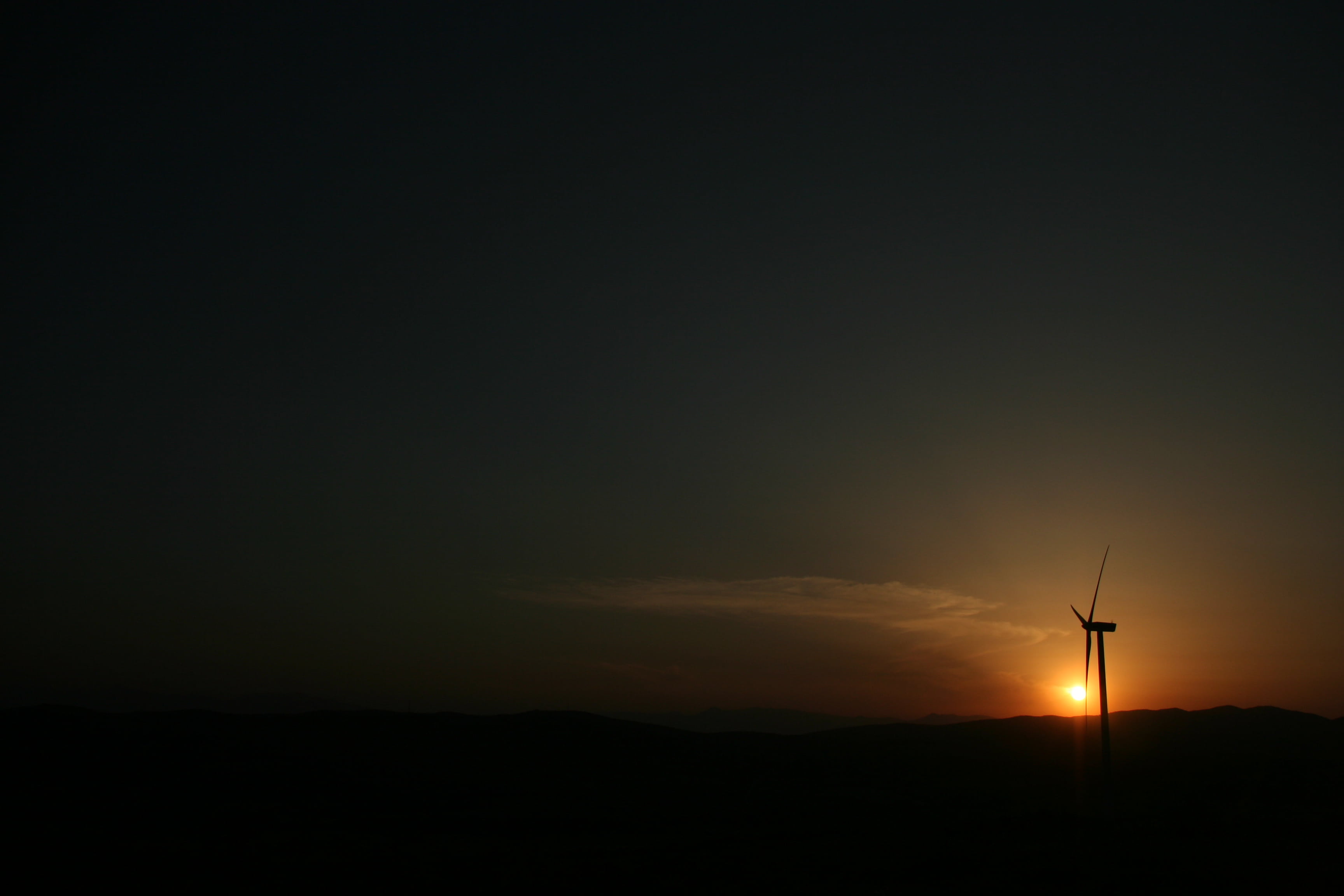 windmill, environmental conservation, outdoors, orange color, scenics - nature, copy space, renewable energy, wind Turbine, sun, nature, electricity, 2K, HD Wallpaper