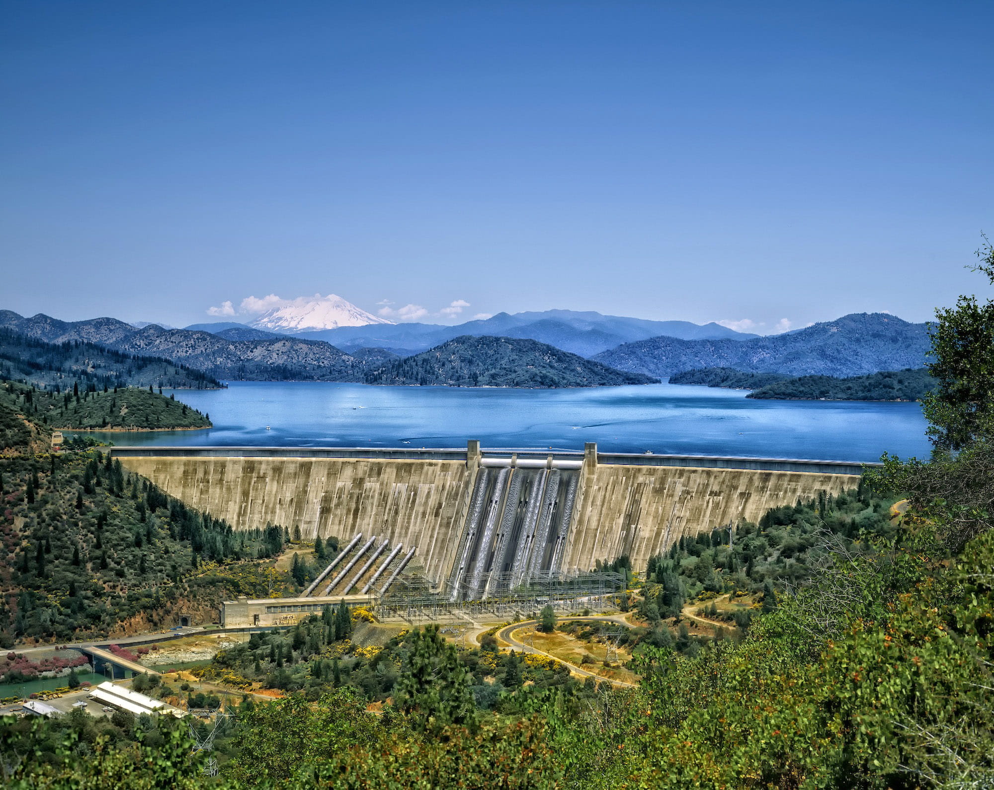 fontana, carolina, blue, lake, water, sky, Fontana Dam, no People, non-urban scene, outdoors, mountain, photos, mountain Range, hills, reservoir, tree, HD Wallpaper