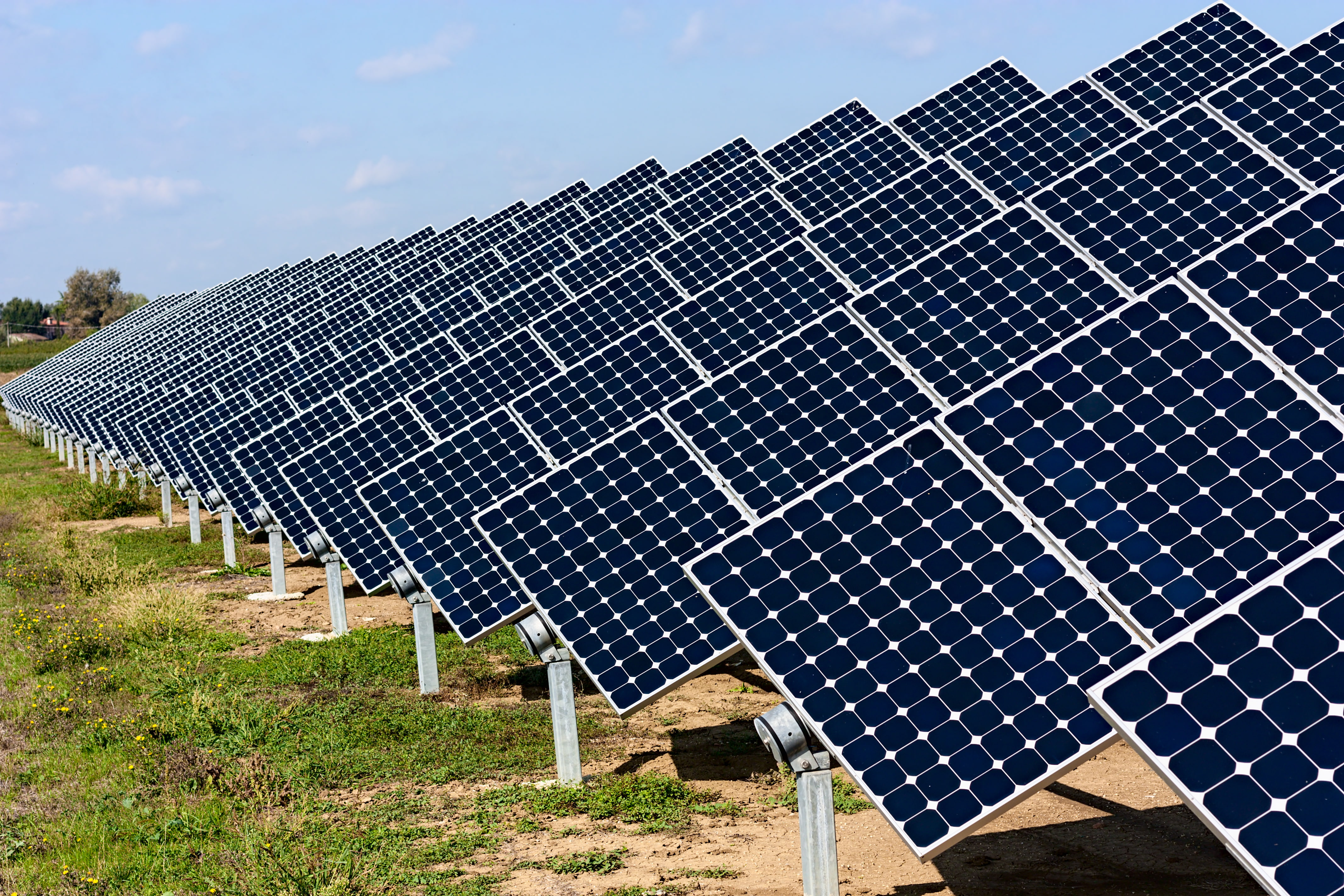 4K, grass, energy, solar panels, HD Wallpaper