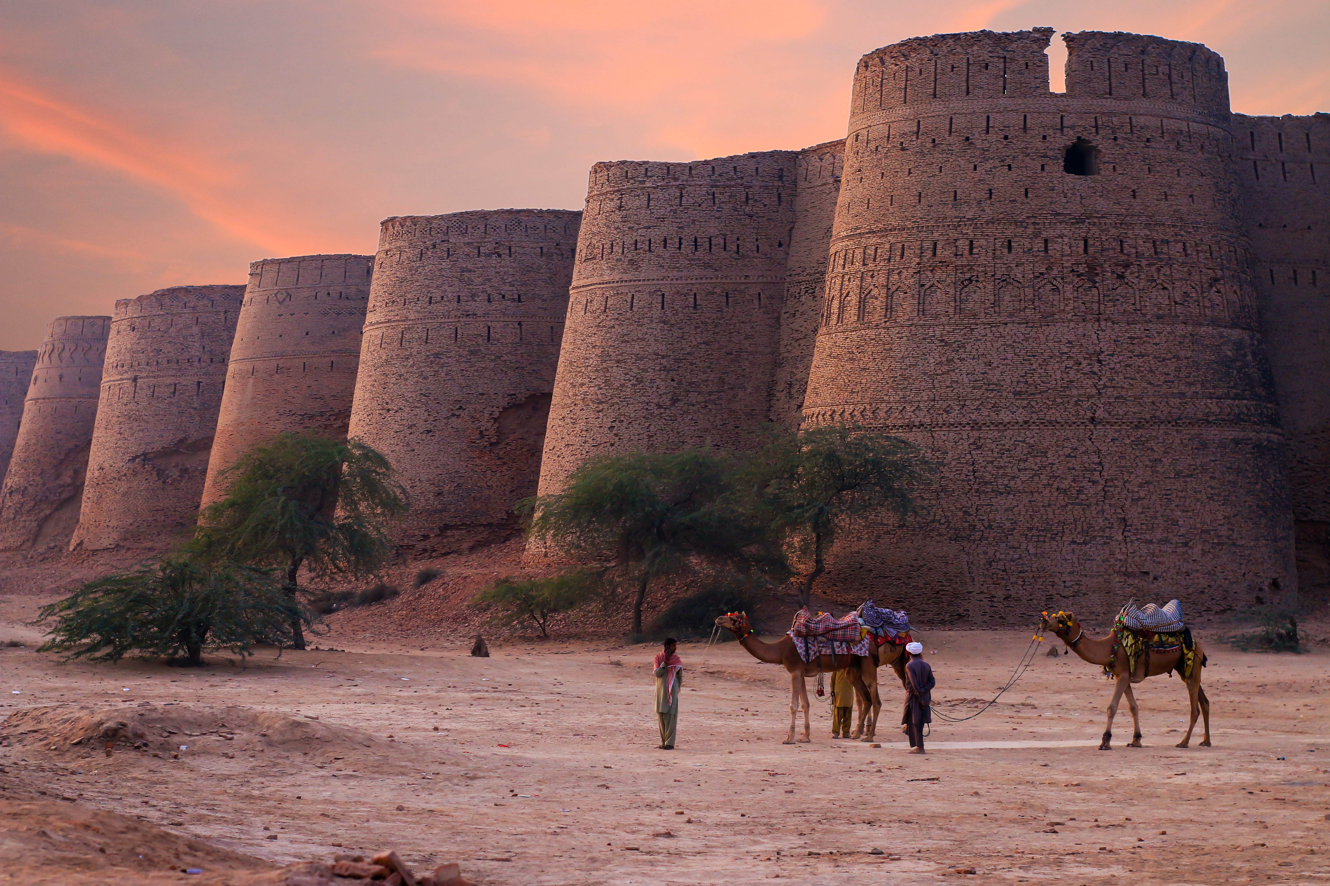 travel, nature, working animal, brown, towers, old ruin, castle, desert, travel destinations, domestic animals, tourism, sky, ancient, temple, monument, HD Wallpaper