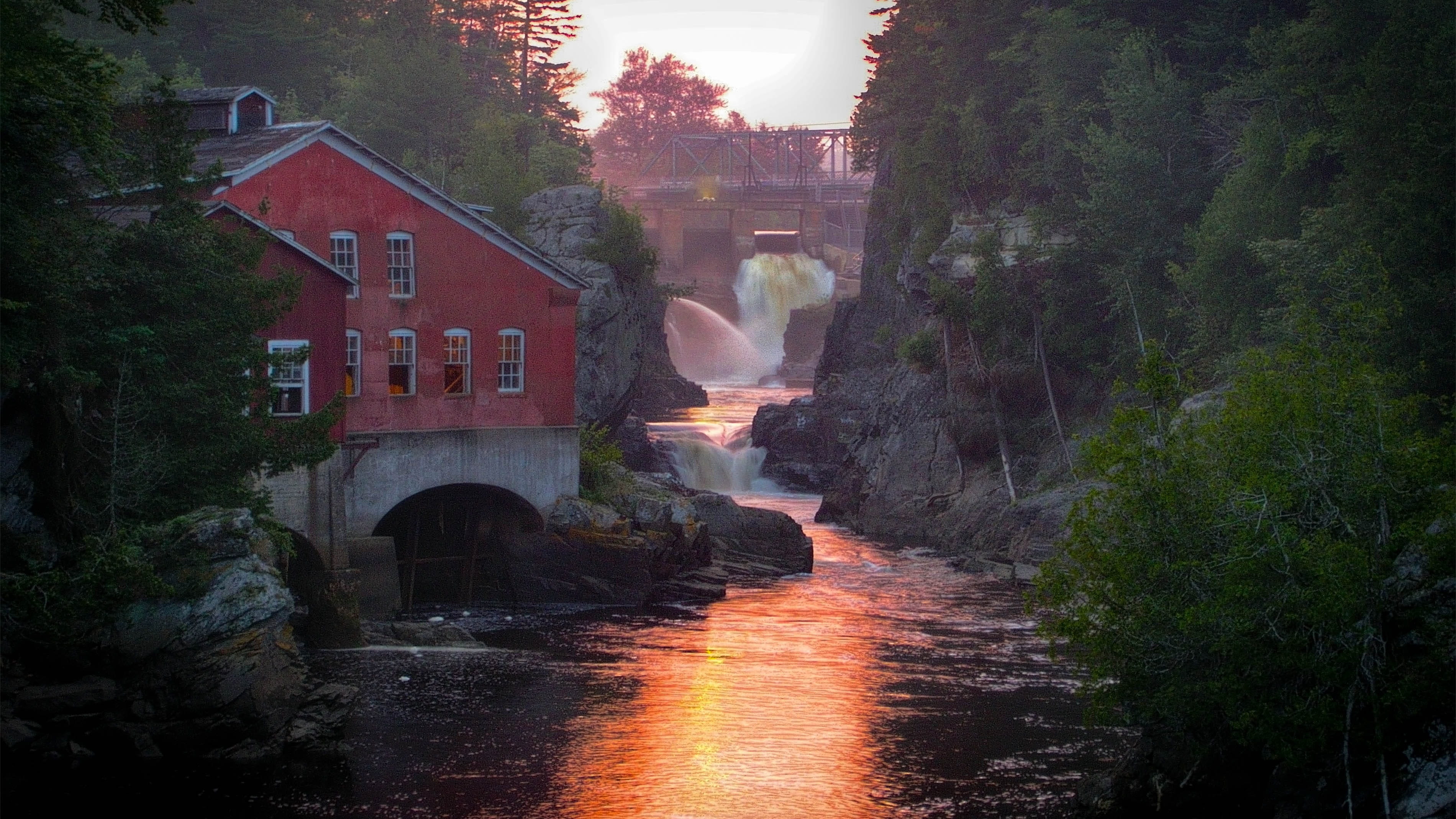 water, nb, power in nature, built structure, motion, outdoors, evening, plant, bridge, nature, canada, st, architecture, waterfall, flowing water, mill, HD Wallpaper