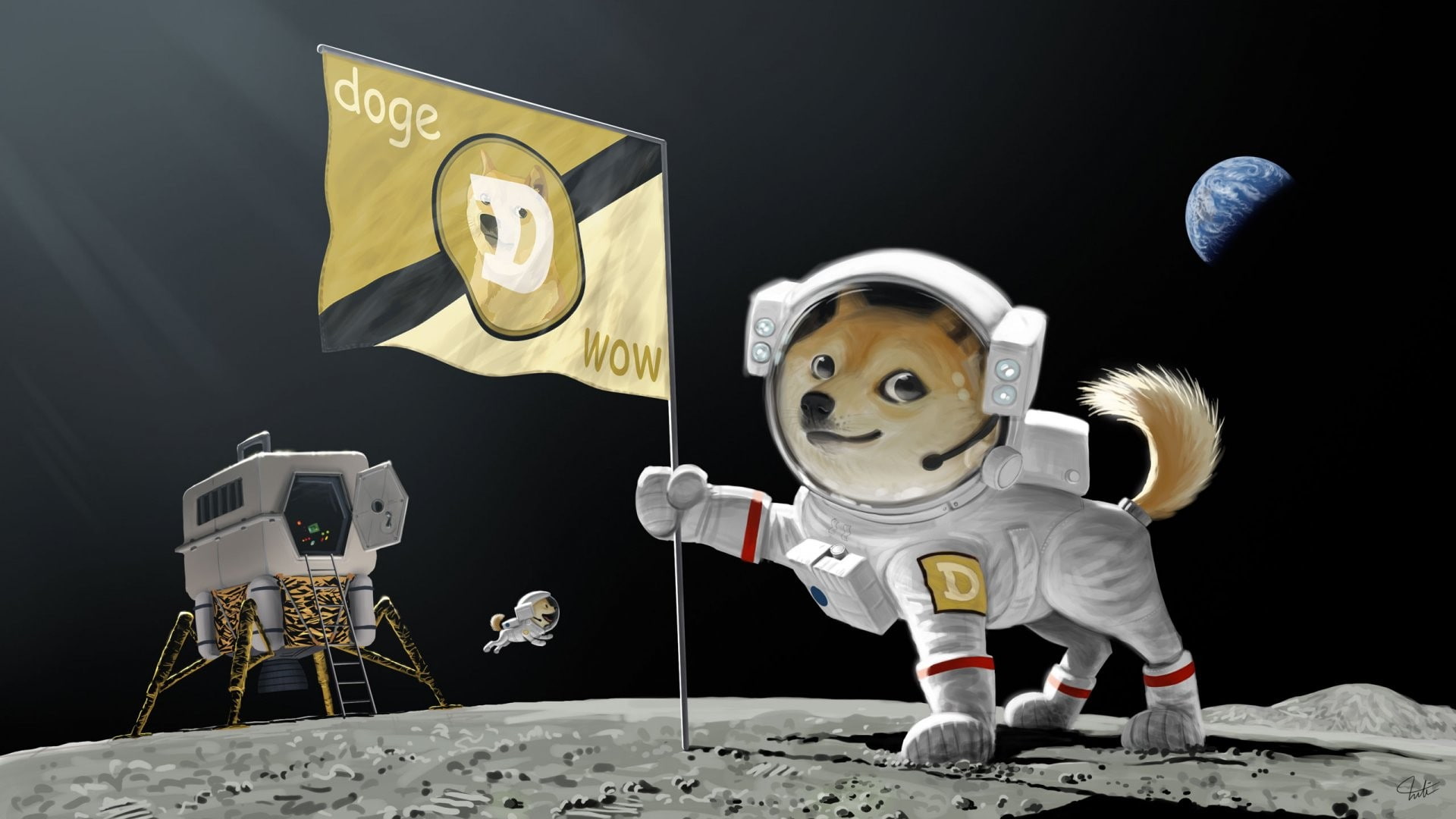 artwork, space, 1080P, doge, Moon, HD Wallpaper