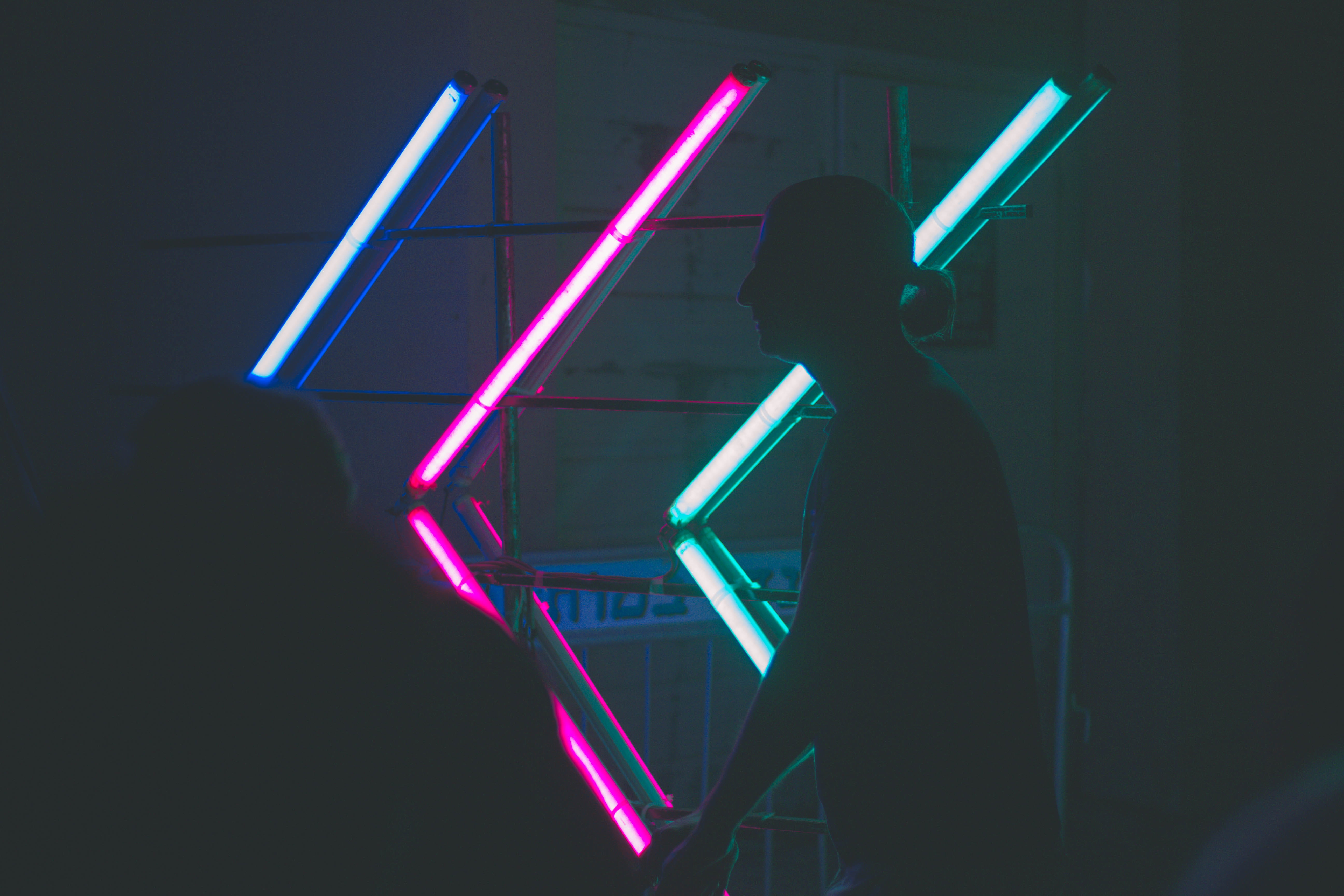 crowd, standing, neon, outdoors, business, night, city, urban, blue, shade, young Adult, dark, man, light, people, silhouette, colorful, light - Natural Phenomenon, HD Wallpaper