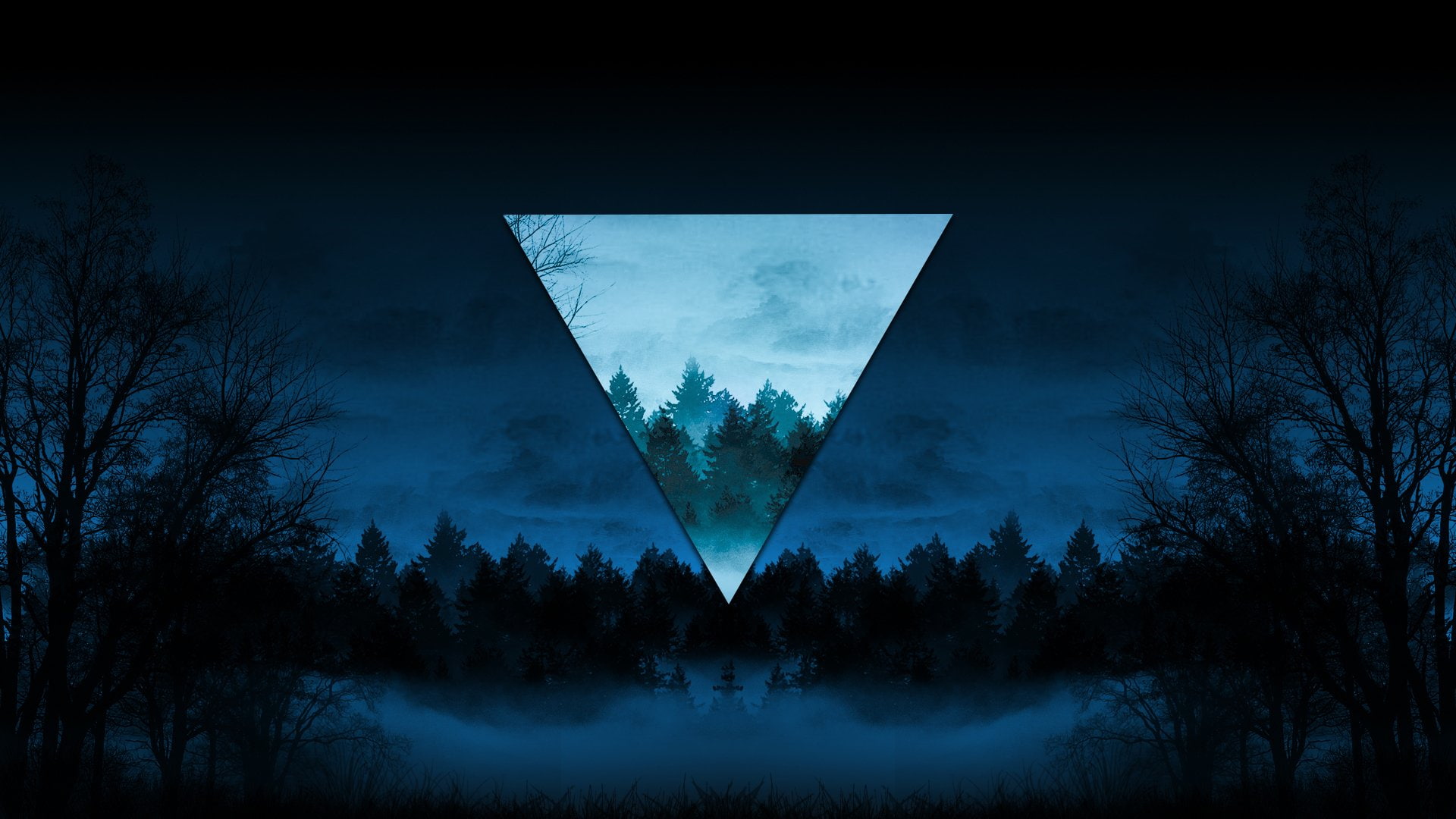1080P, Night, Polyscape, Blue, Nature, Fog, Triangle, Abstract, Dark, Tree, HD Wallpaper