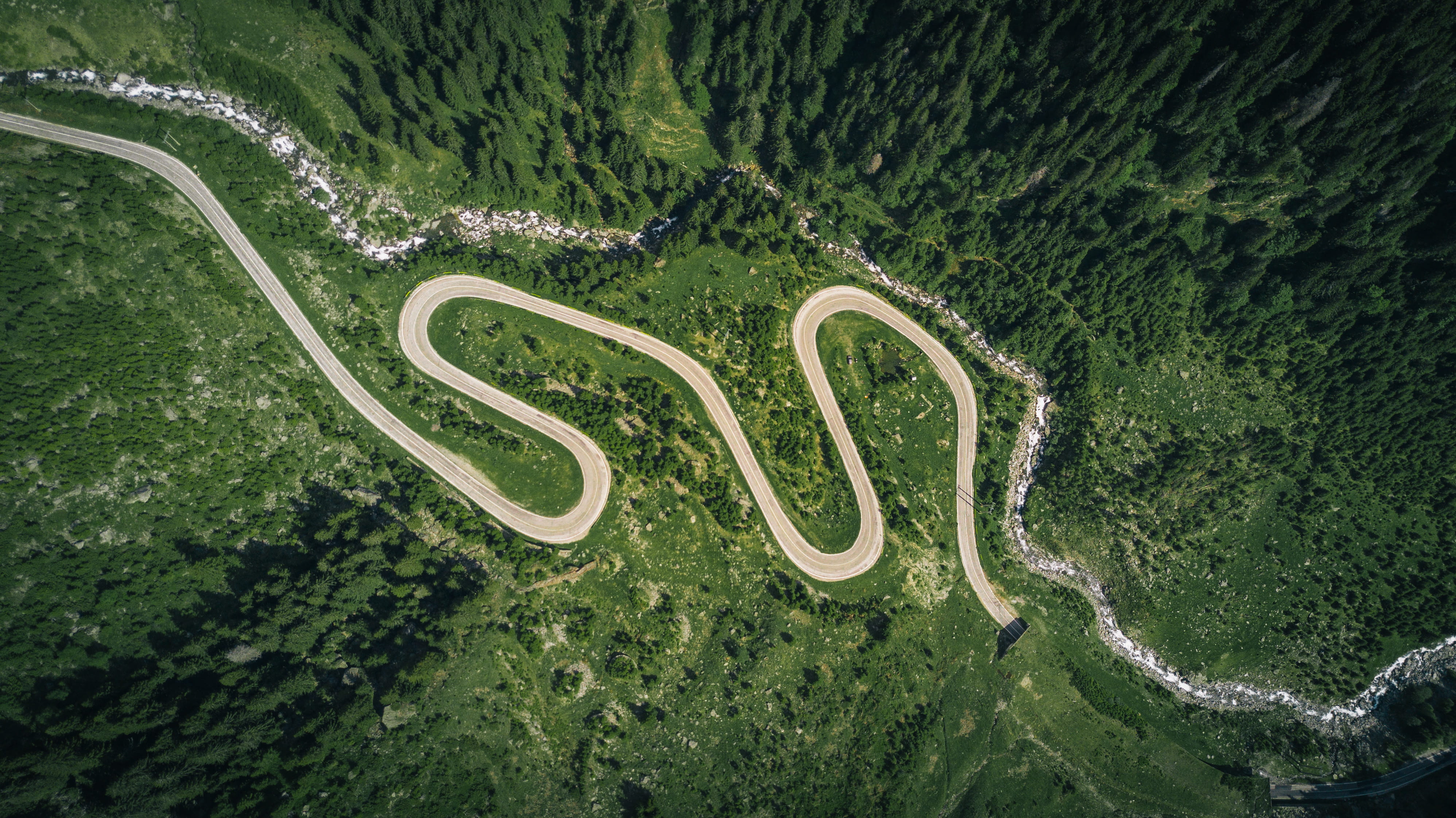 road, Drone, aerial View, landscape, forest, non-urban scene, road trip, nature, green Color, asphalt, plant, no people, green, environment, tranquility, HD Wallpaper