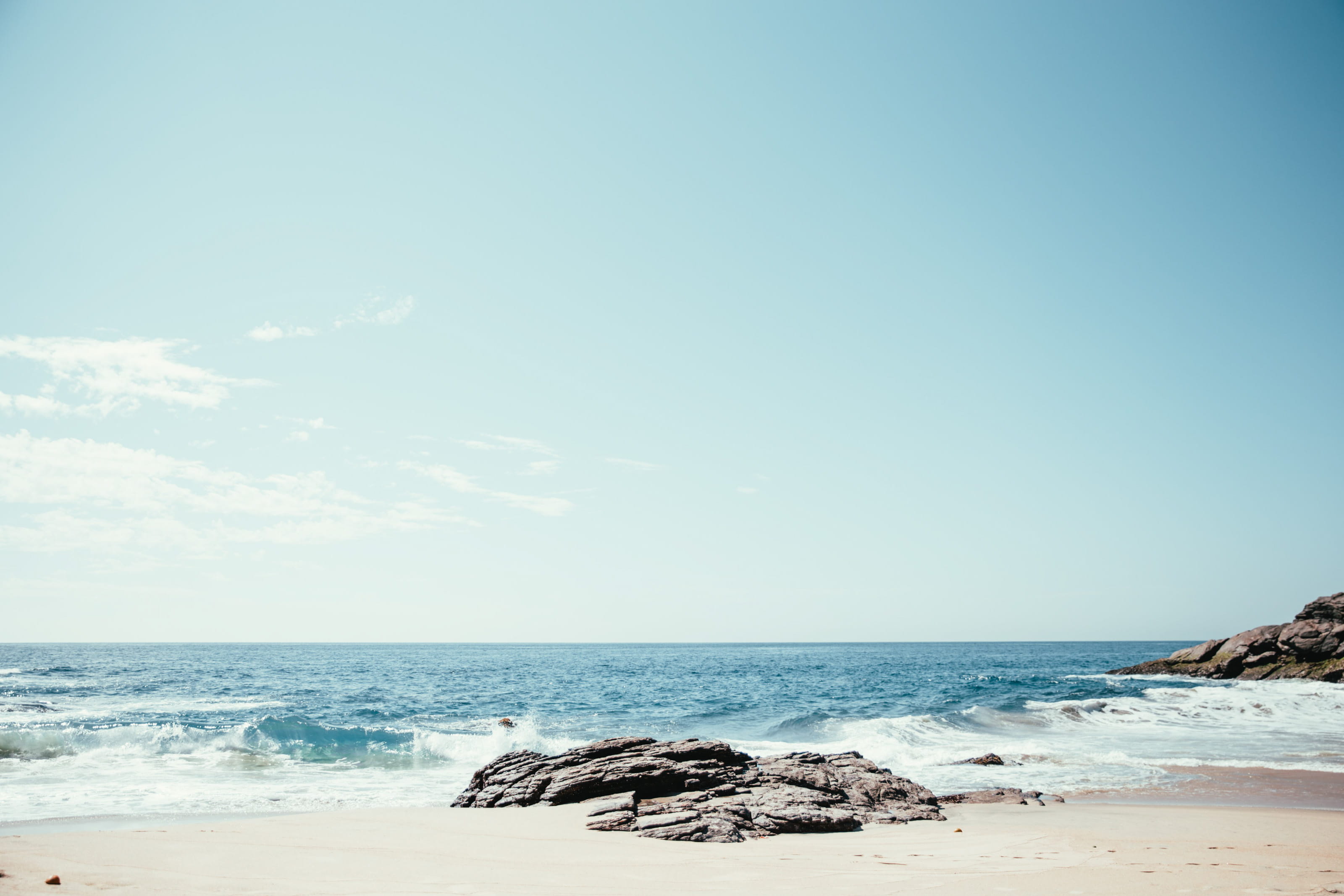tranquility, no people, turquoise blue, water, rocky, natural, beauty in nature, tranquil scene, Coastline, Sand, background, solid, Sunlight, 2K, seascape, HD Wallpaper