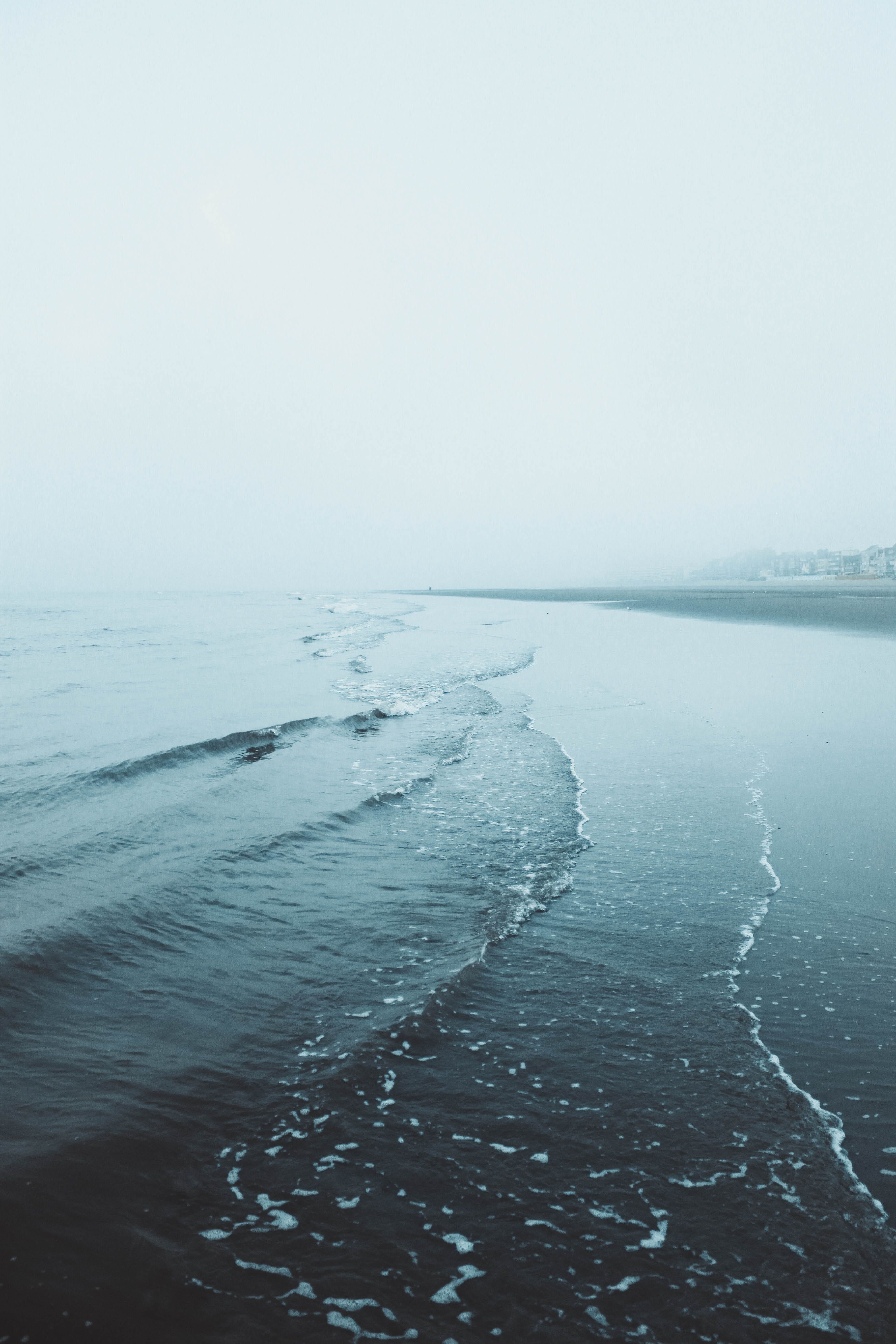 sea, winter, nature, minimalist, coastline, water Surface, frozen, reflection, monochrome, sky, 5K, cold - Temperature, outdoors, tranquil Scene, seashore, Phone HD Wallpaper