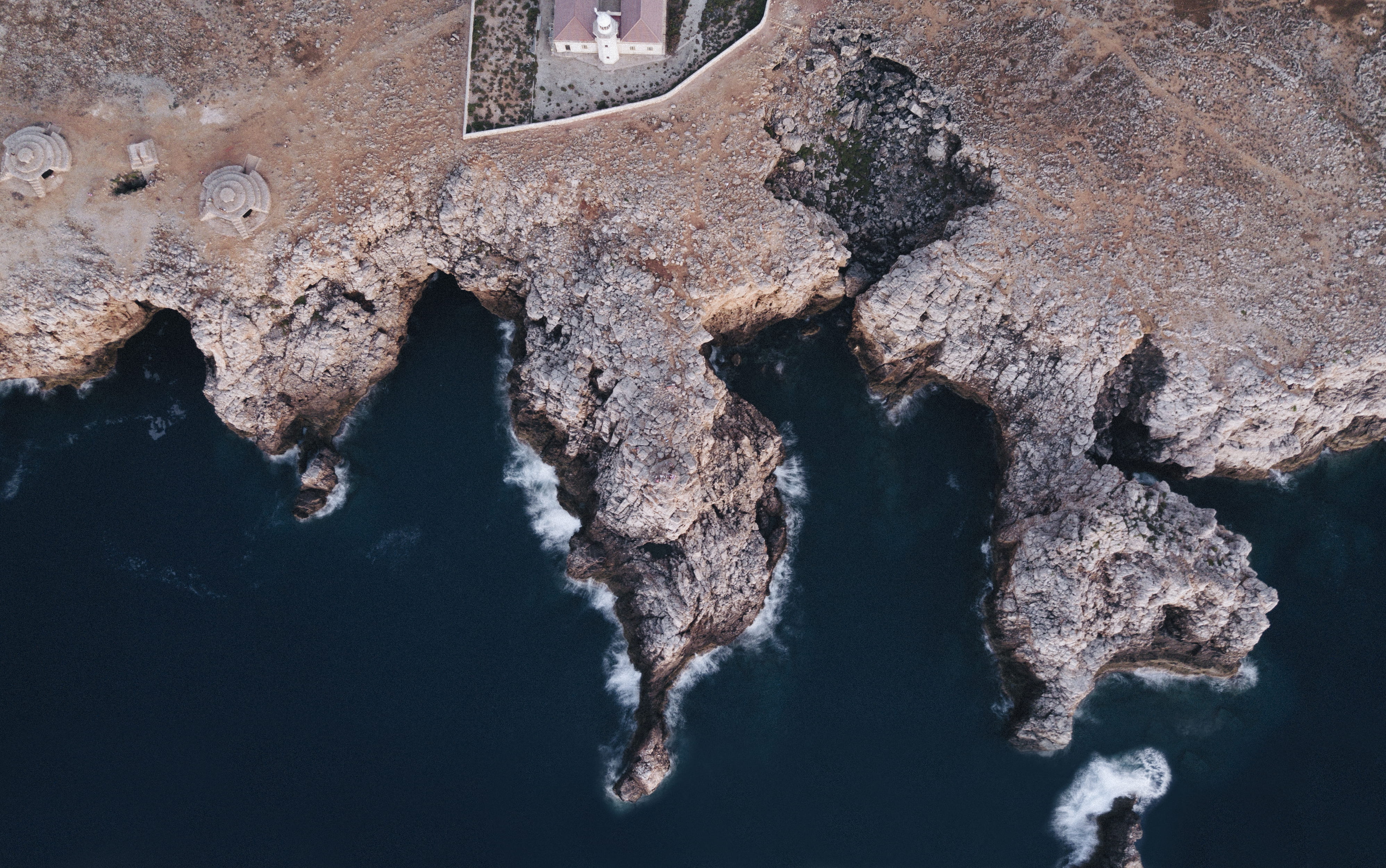 fort, drone, rock, looking down, greece, summer, aerial, beside, aerial view, ancient, rock - Object, body, menorca, blue, outdoors, old, europe, scenics, HD Wallpaper