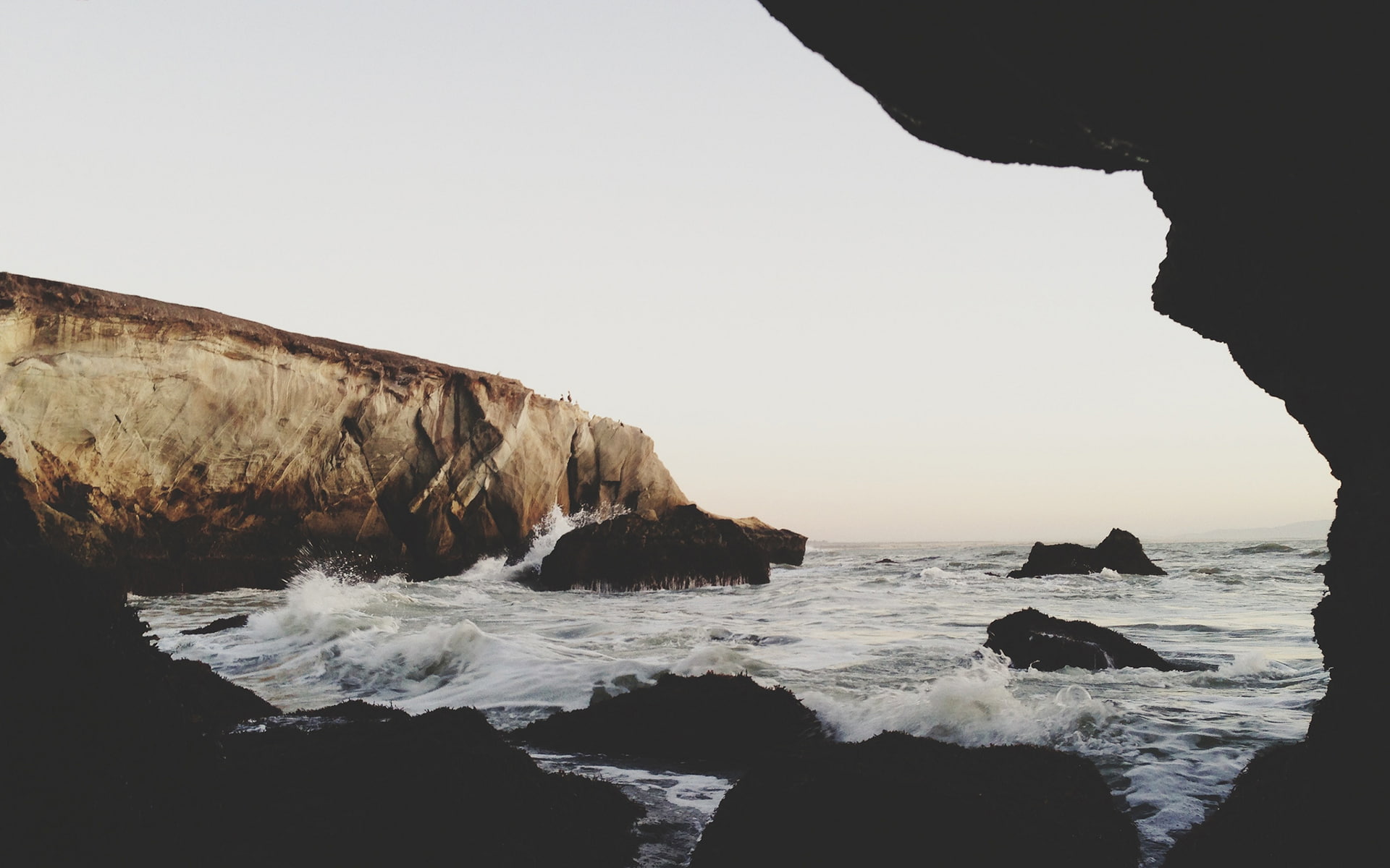 rock, stone, 1080P, splashing, hd, warm, ocean, seawaves, nature, HD Wallpaper