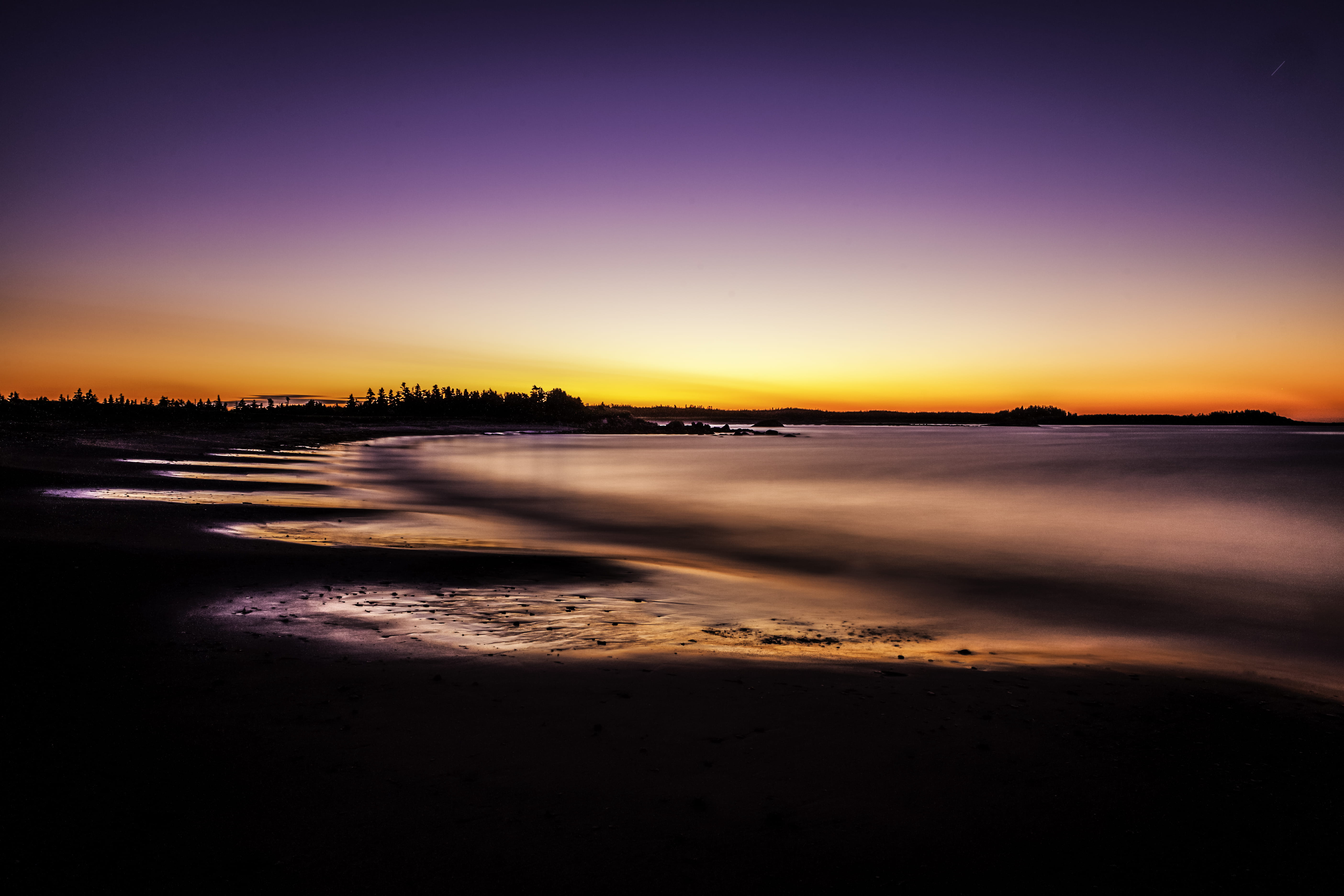 bay, ocean, sky, dawn, 5K, copy space, tranquil scene, silhouette, minimal landscape, golden, sand, environment, sunset, dramatic sky, canada, sea, travel destinations, HD Wallpaper