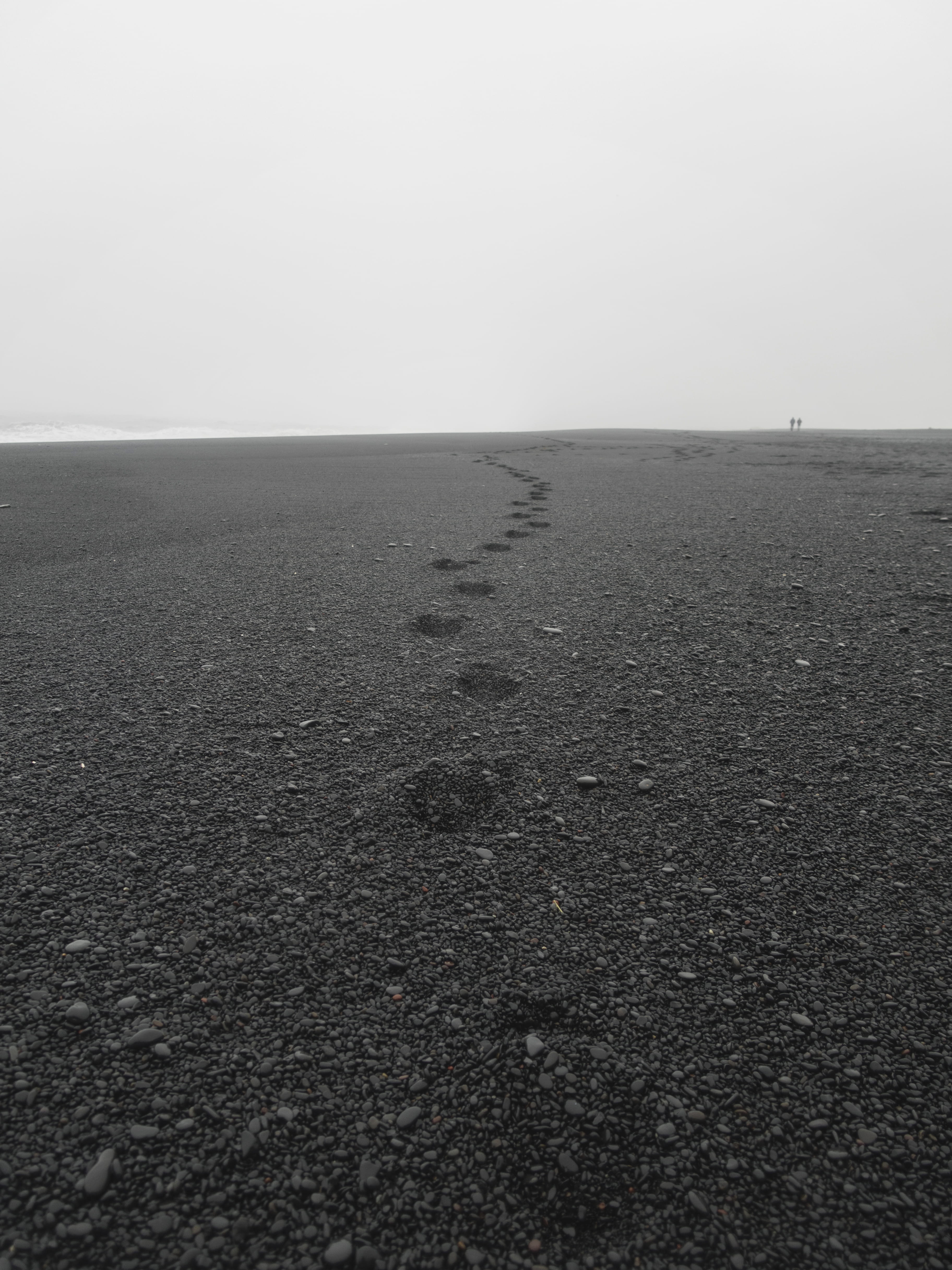 black sand, wilderness, environment, people, land, linear, sand, distance, tranquility, scenics - nature, wild, footprints, reynisfjara black sand beach, Phone HD Wallpaper