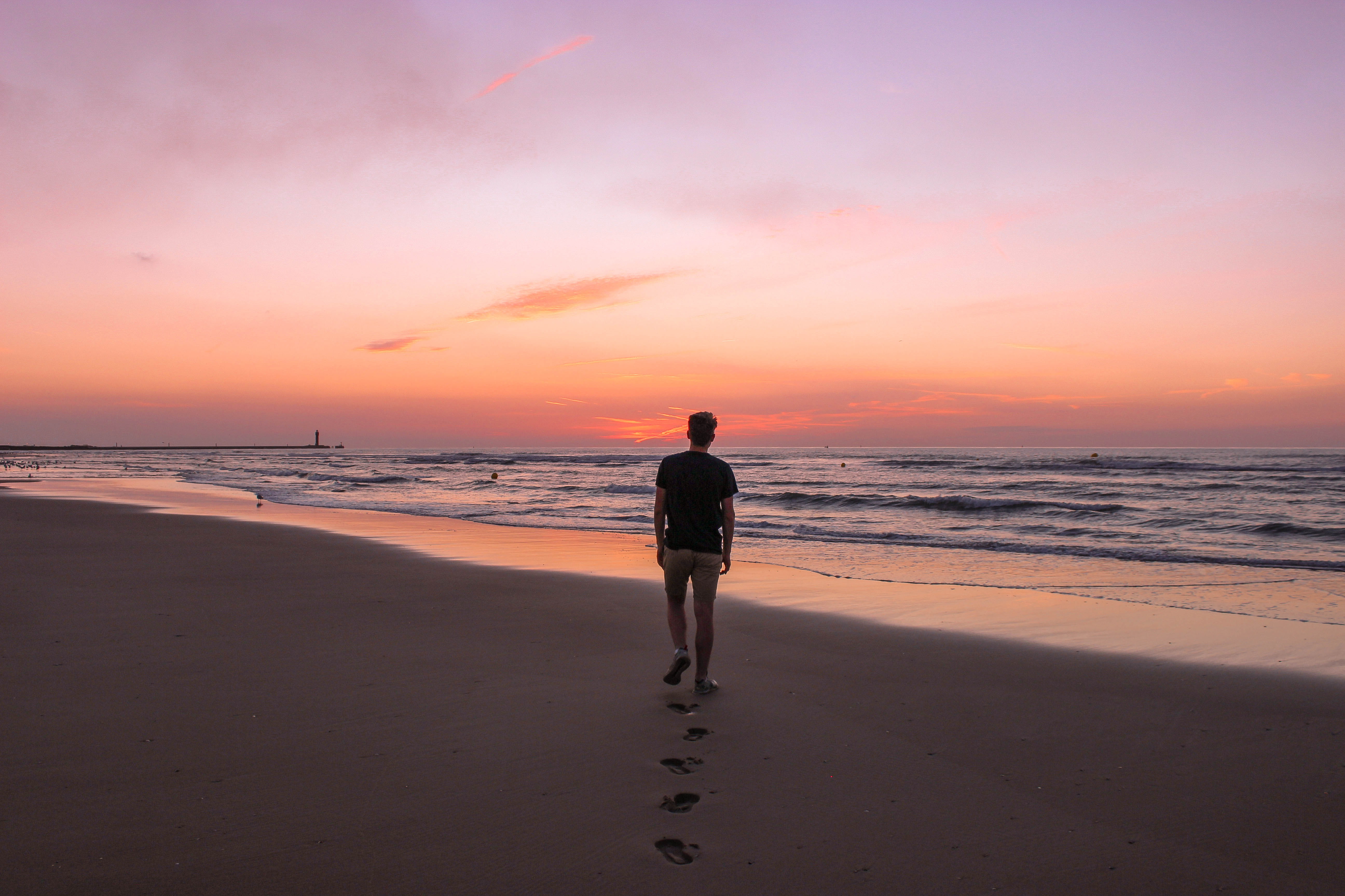 shore, water, sunset, standing, travel, exercise, working out, silhouette, motion, fitness, apparel, sea, person, full length, nature, beauty in nature, HD Wallpaper