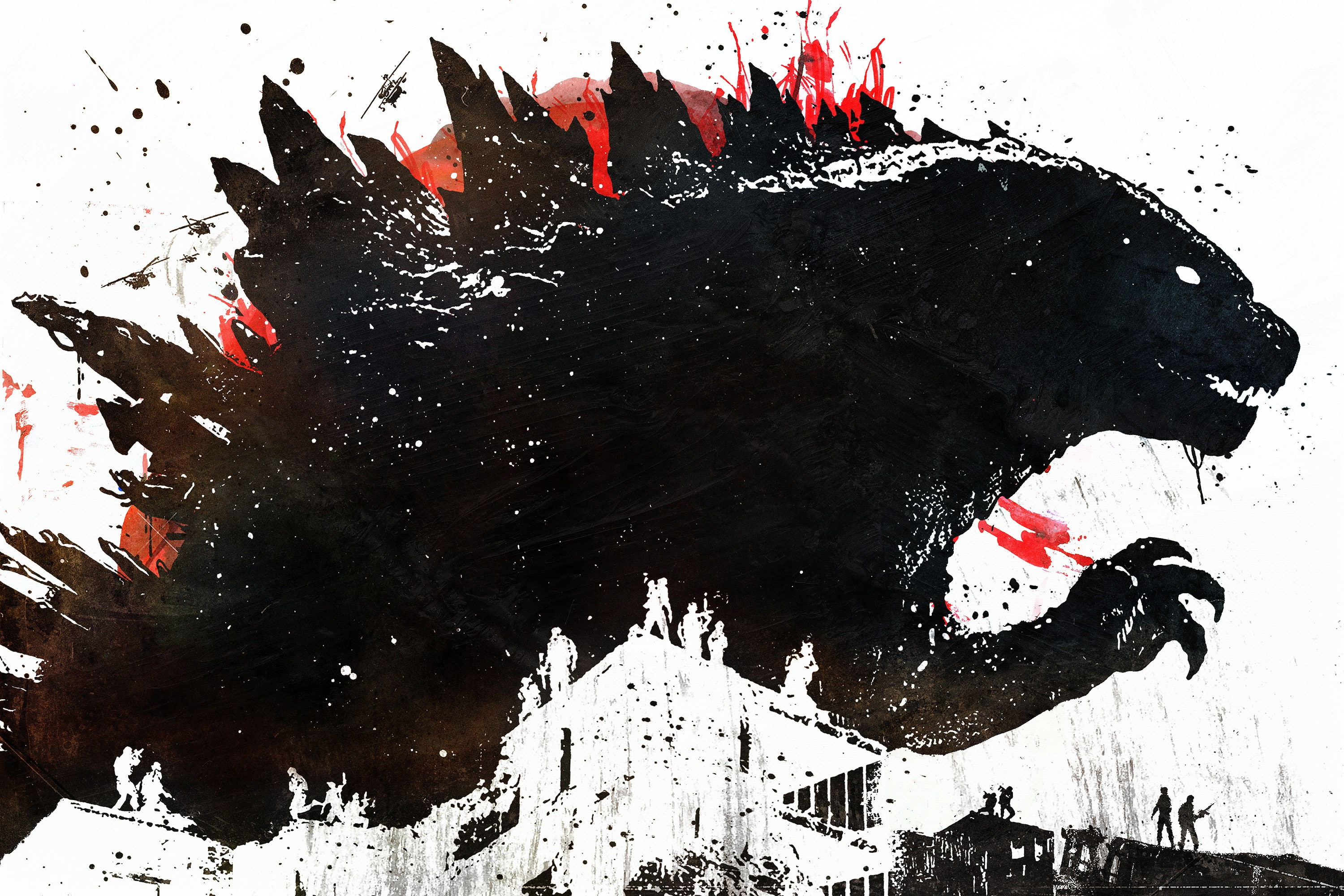 artwork, Alex Cherry, 2K, paint splatter, Godzilla, HD Wallpaper