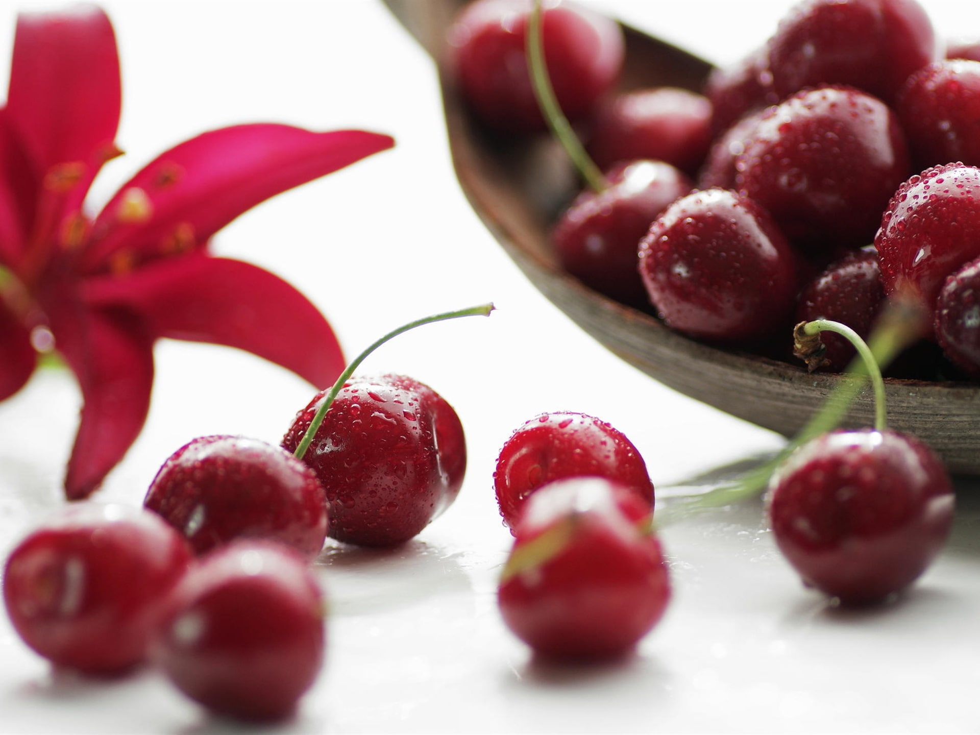 Photography, Drops, Red, 1080P, Cherries, Macro, Water, Fruit, HD Wallpaper