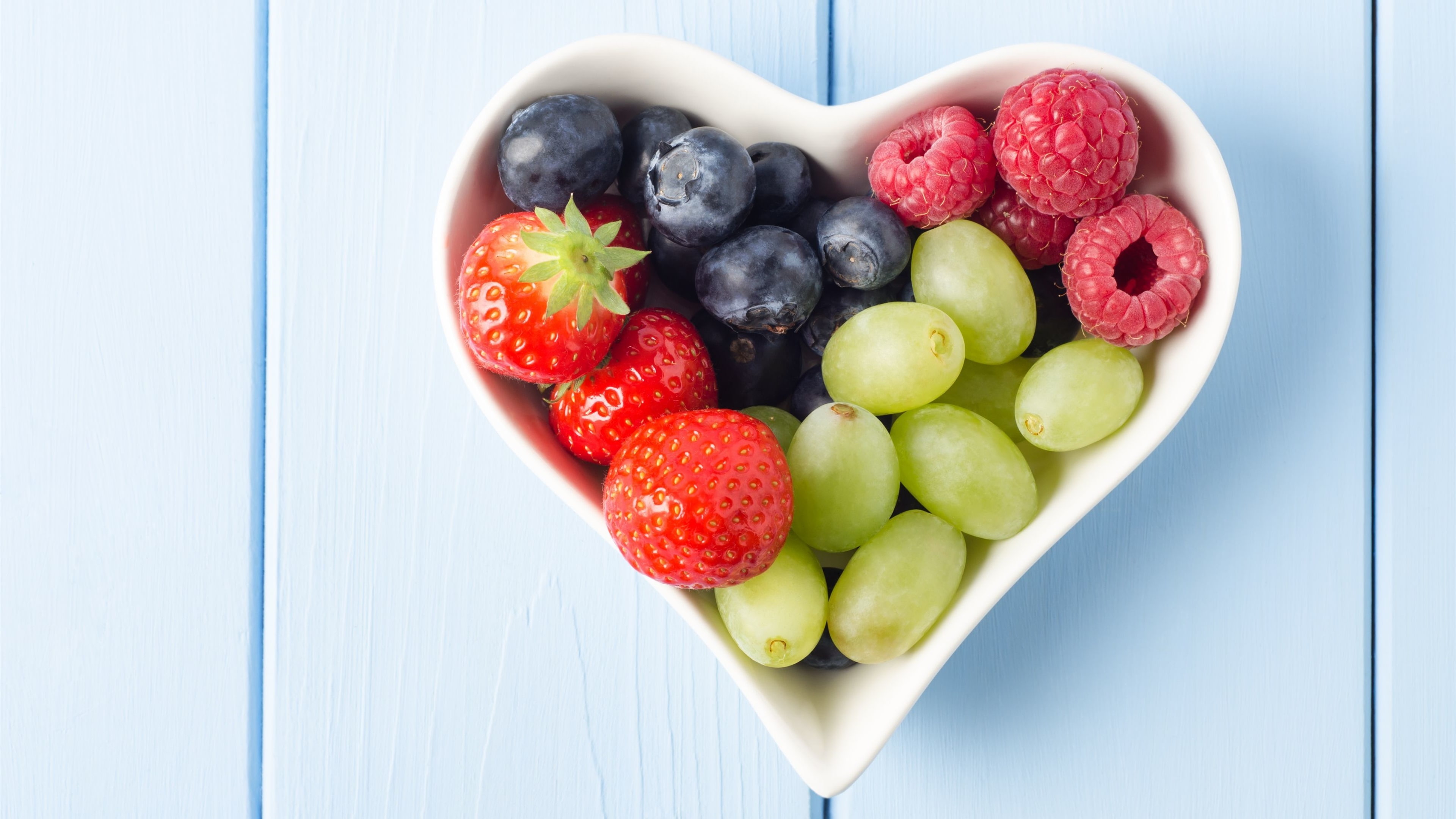 Shaped, 4K, Cup, Grapes, Strawberries, Raspberries, Heart, Blueberries, Fruits, HD Wallpaper