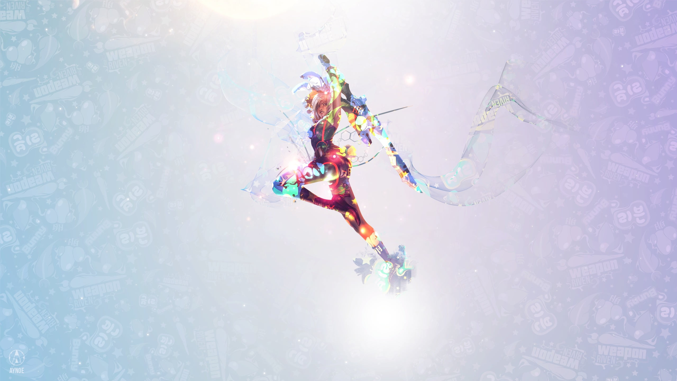 mid-air, multicolored, full length, outdoors, snow, sport, leisure activity, young adult, sunlight, day, 2K, winter, lens flare, poster, Riven (League of Legends), HD Wallpaper