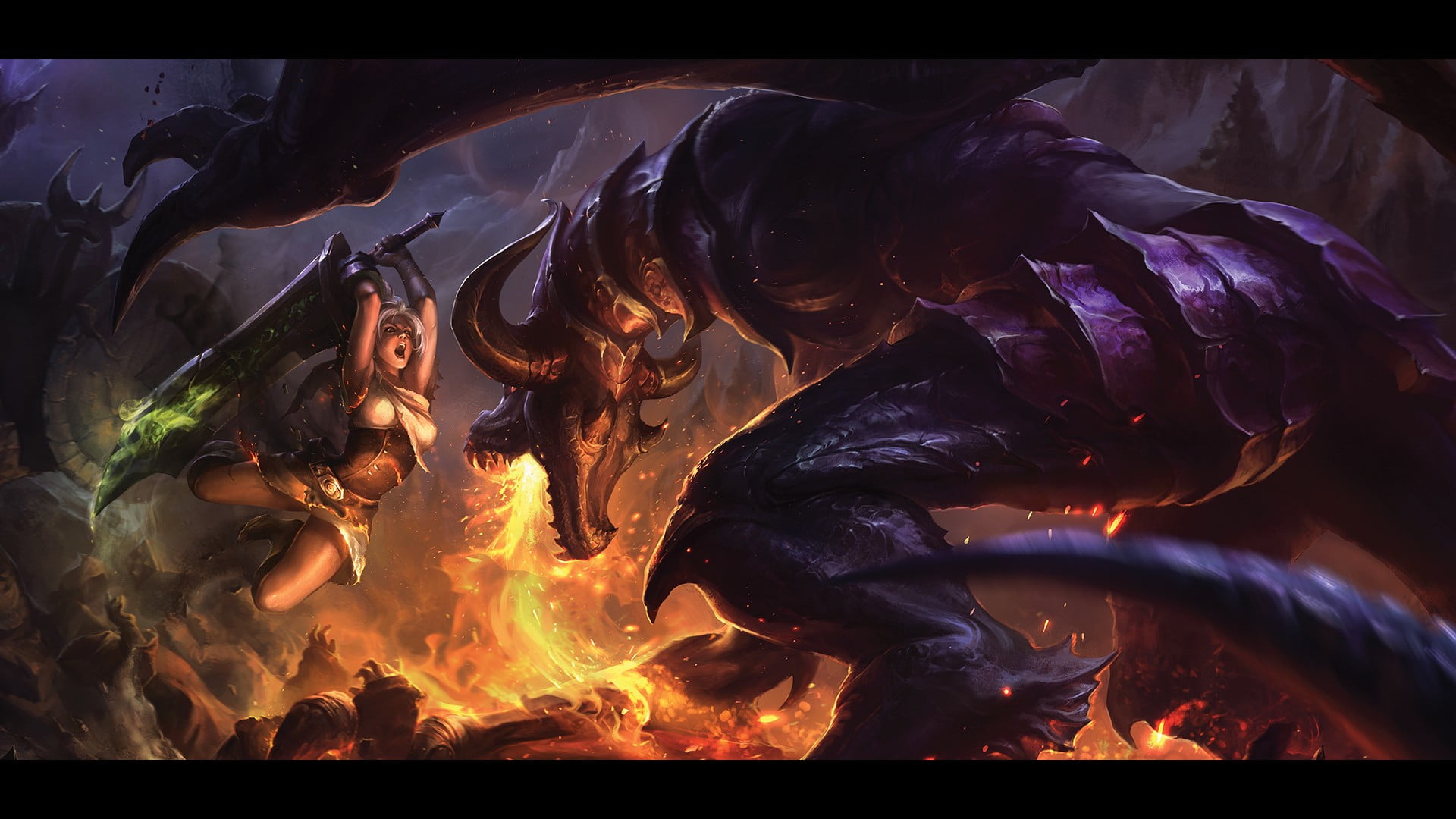 close-up, bonfire, 1080P, orange color, firewood, burning, motion, transfer print, wood, auto post production filter, night, Riven, flame, League of Legends, HD Wallpaper